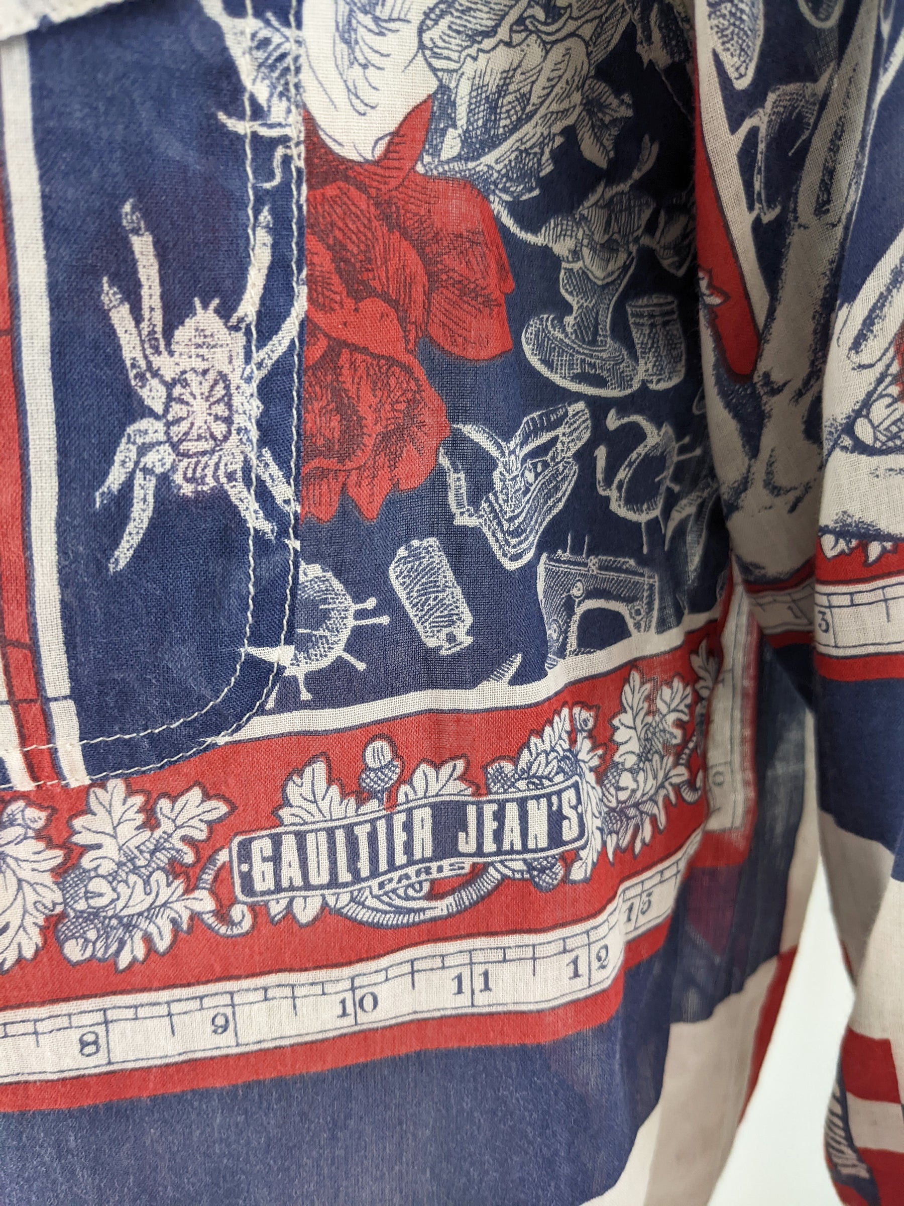 Jean Paul Gaultier Vintage Mens Blue & Red Cotton Shirt, 1990s