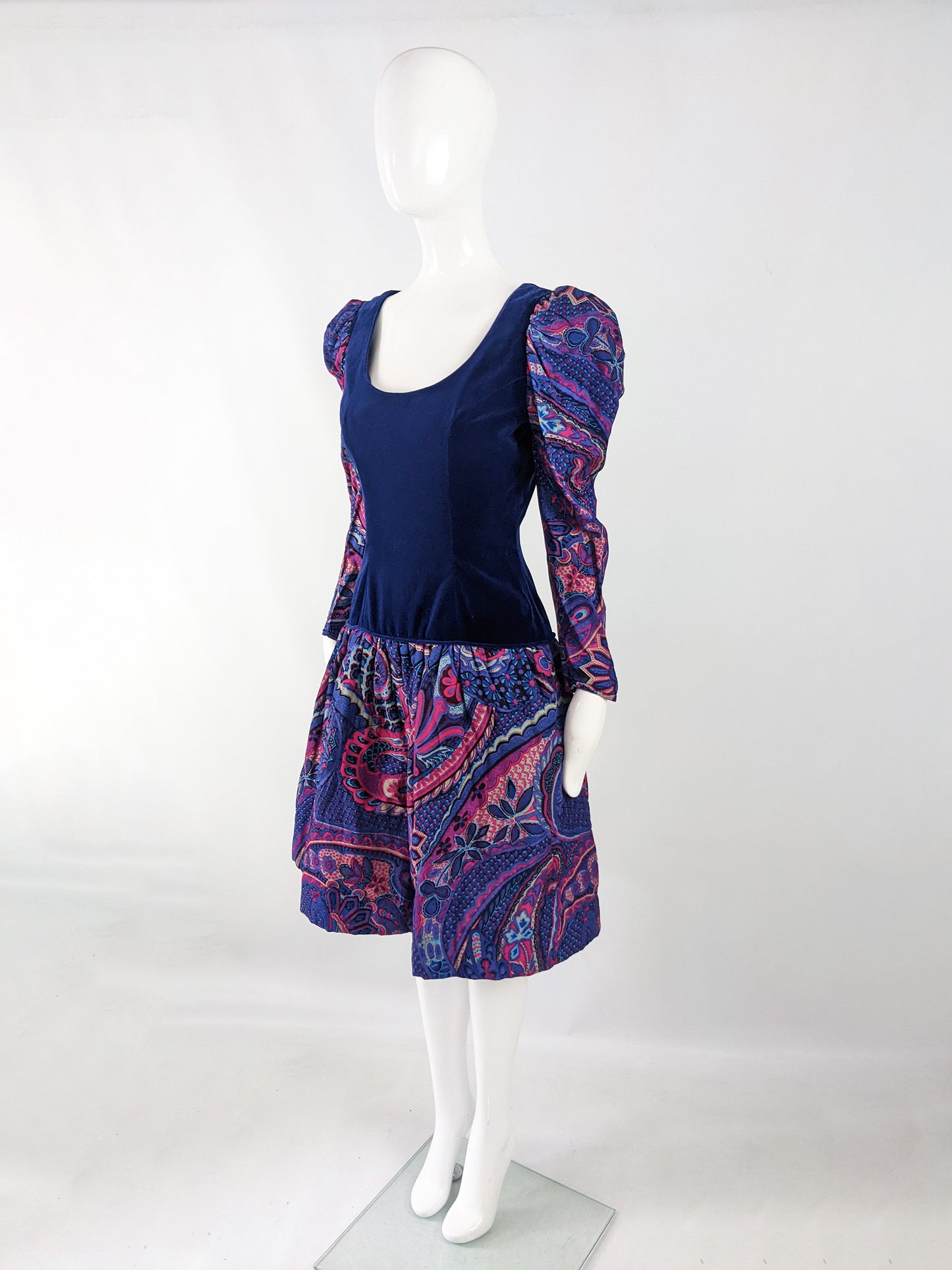 Victor Costa for Saks Fifth Avenue Vintage Velvet & Paisley Dress, 1980s
