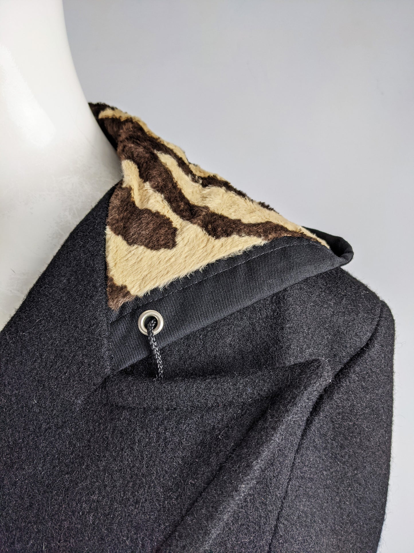 Vintage Womens Nipped Waist Wool & Faux Fur Coat, 1980s