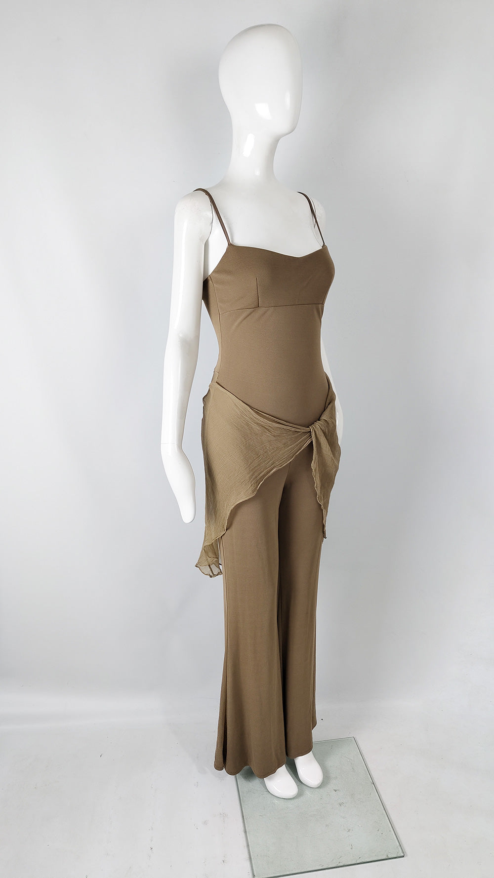 Orna Farho Paris Vintage y2k Beige Wide Leg Jumpsuit