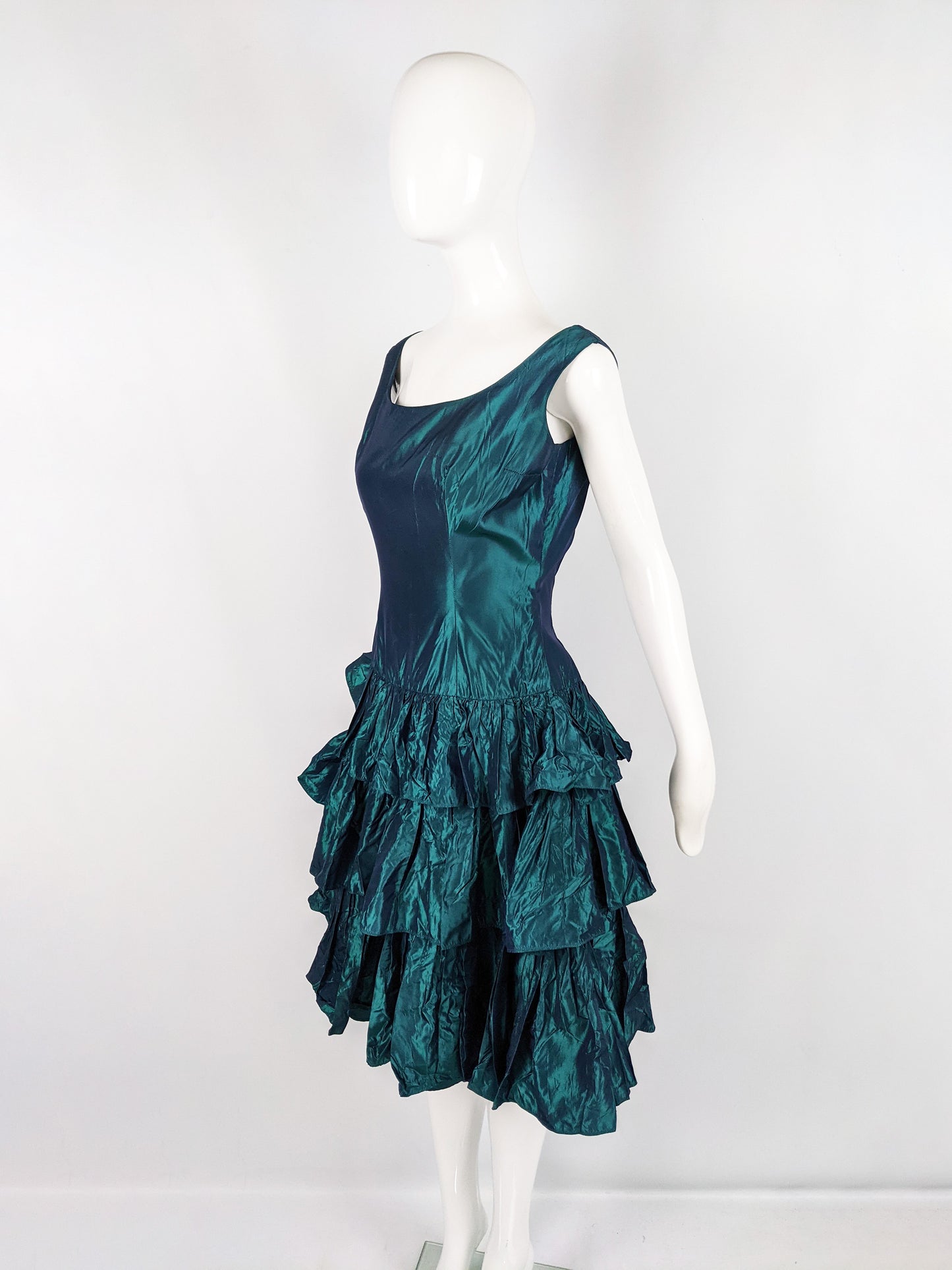 Vintage Ruffled Tier Drop Waist Taffeta Party Dress, 1950s