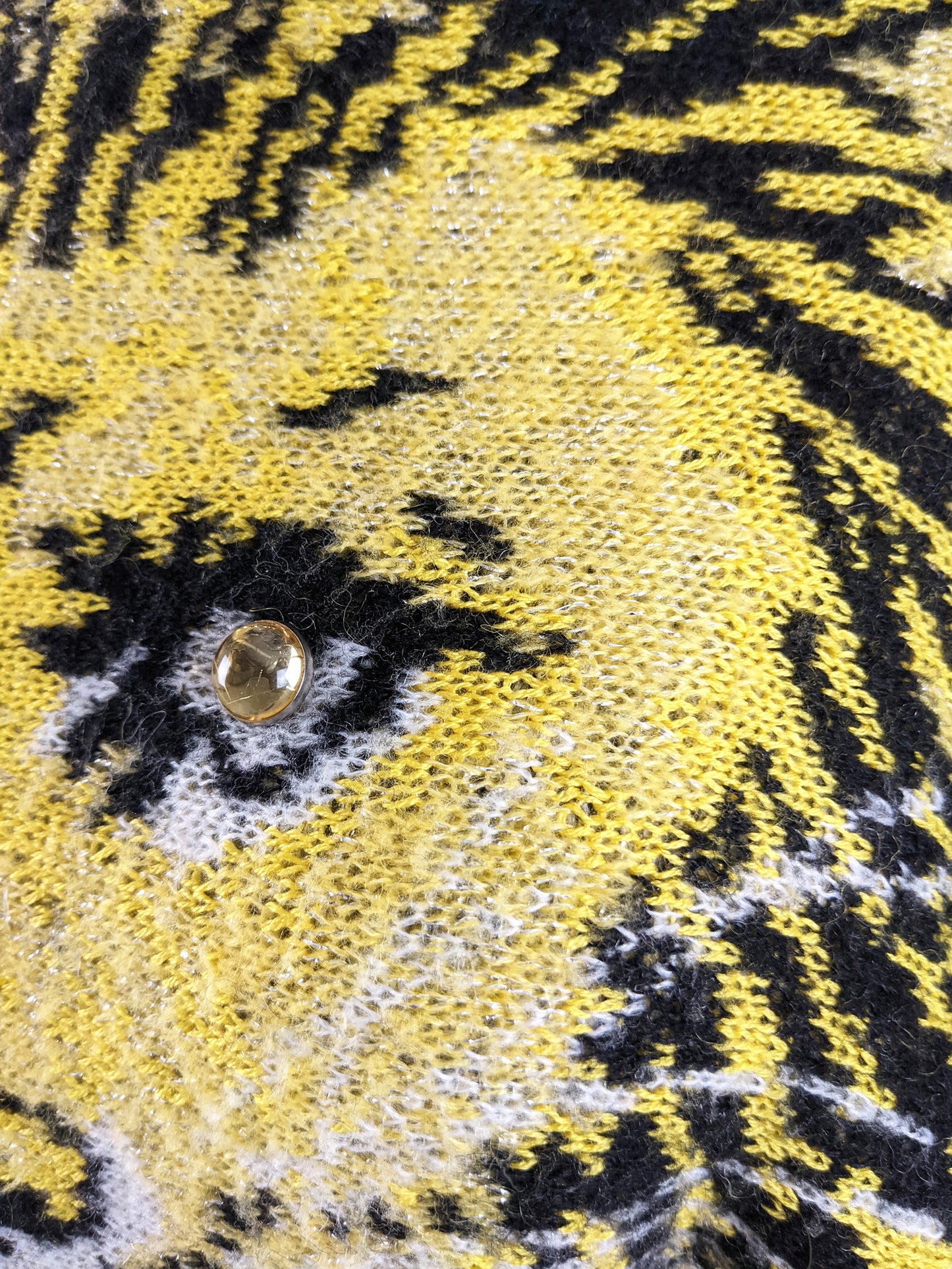 Vintage Yellow Mohair Wool & Acrylic Knit Lion Face Jumper, 1980s