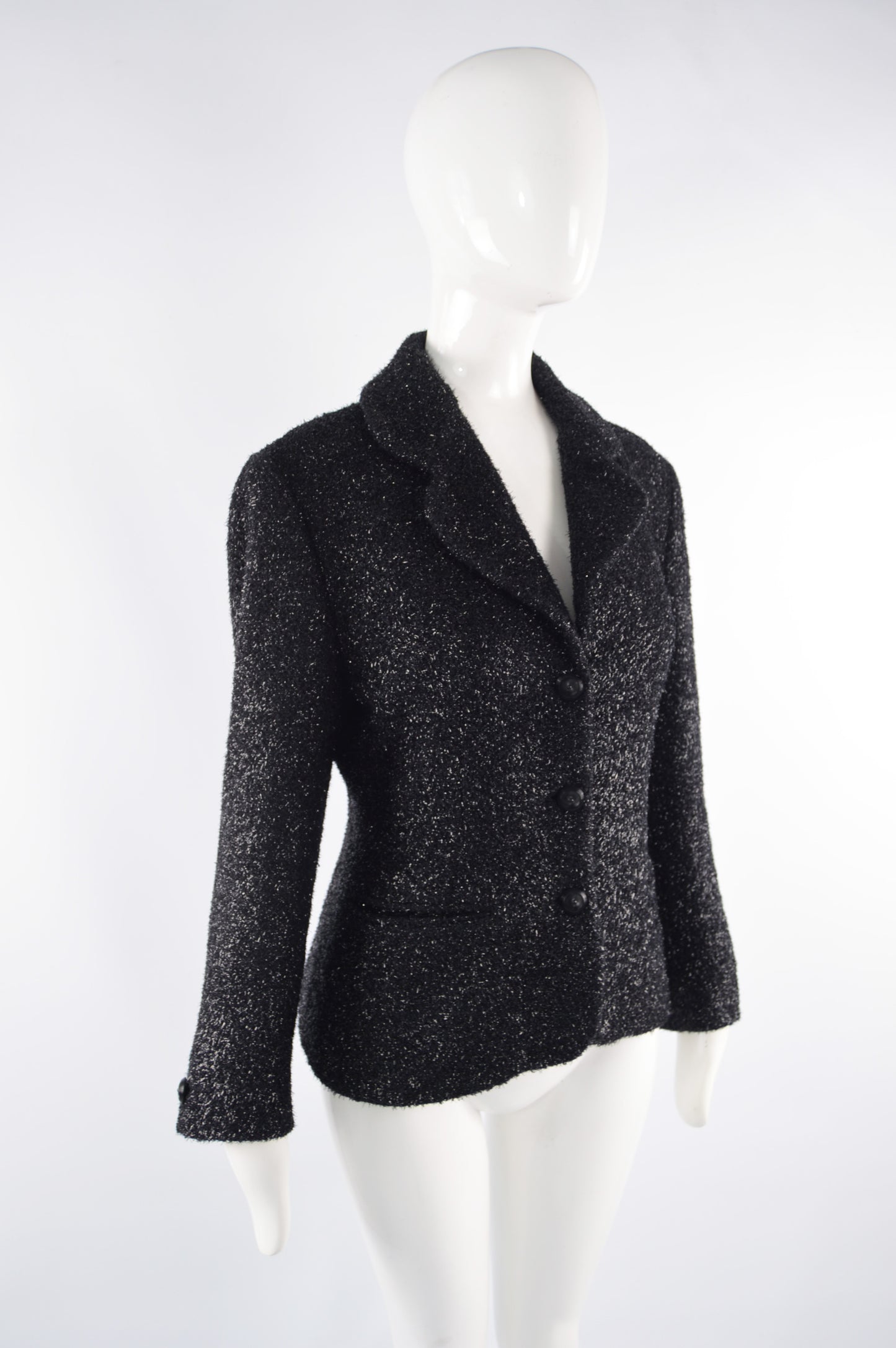 Preowned Black Fuzzy Vintage Lurex & Wool Jacket, 1980s