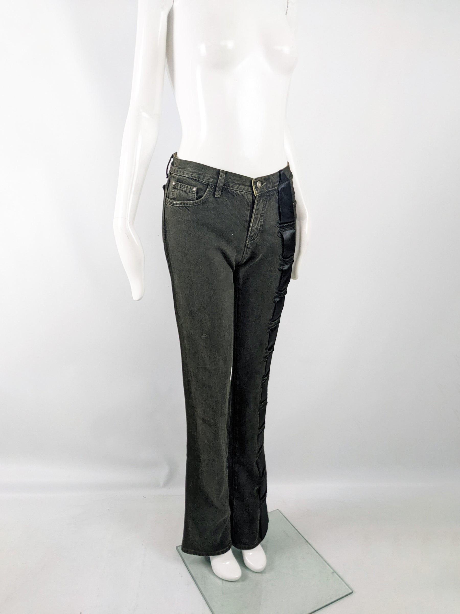 Voyage Passion Vintage Womens y2k Woven Ribbon Jeans, 2000s