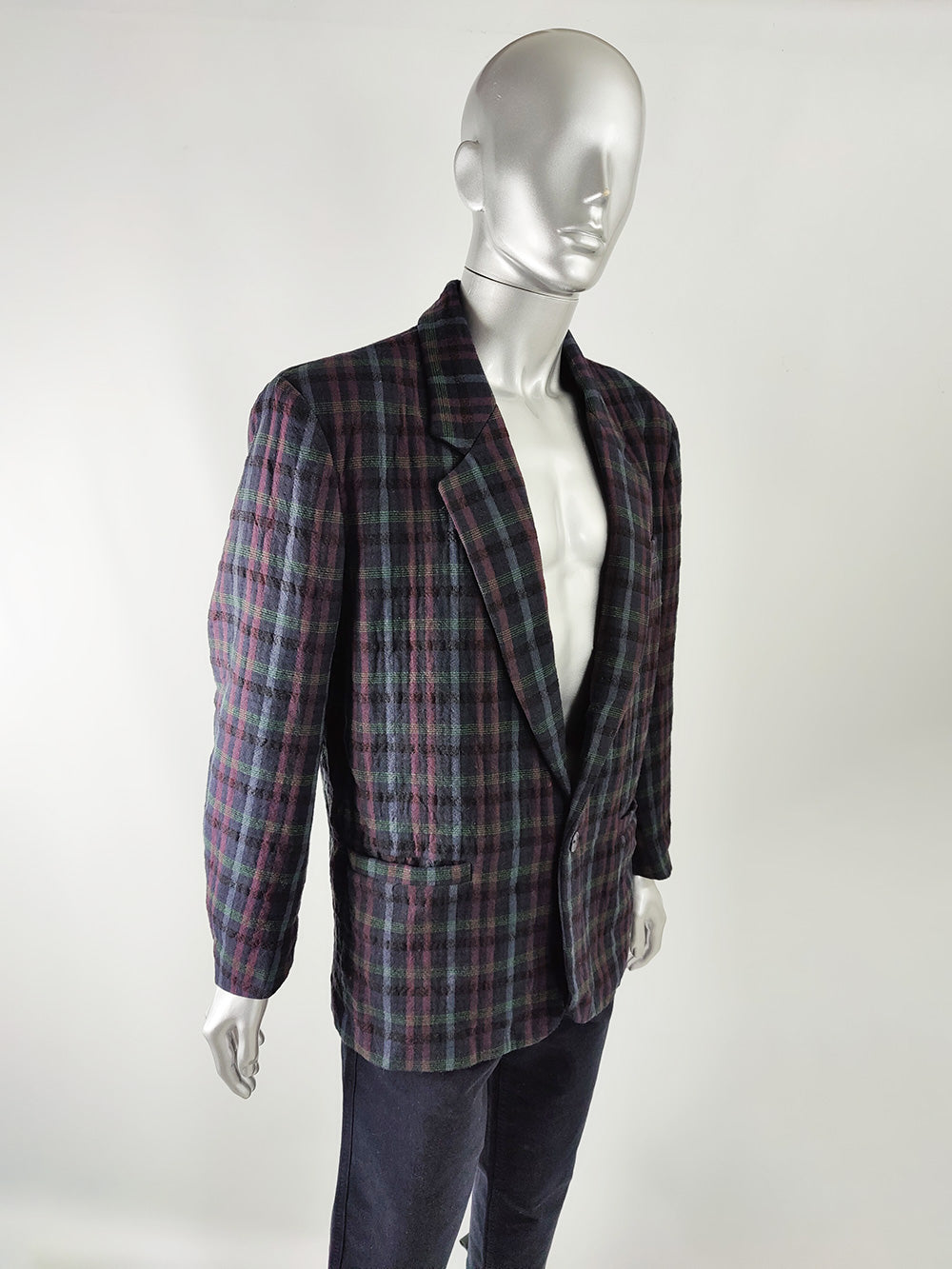Vintage Mens Italian Checked Bold Shoulder Blazer, 1980s