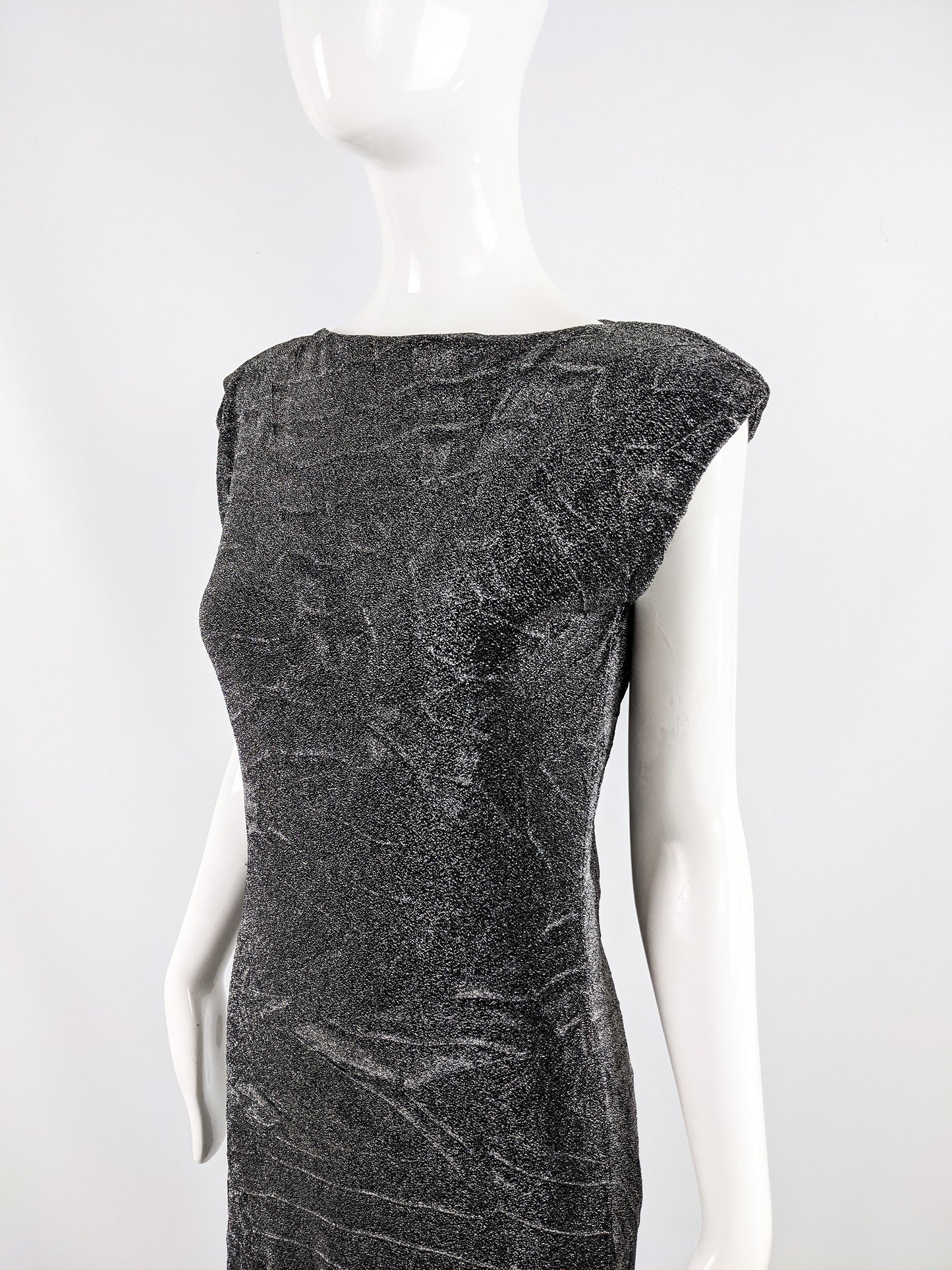 Vintage Lightweight Crinkled Silver Lurex Dress, 1990s