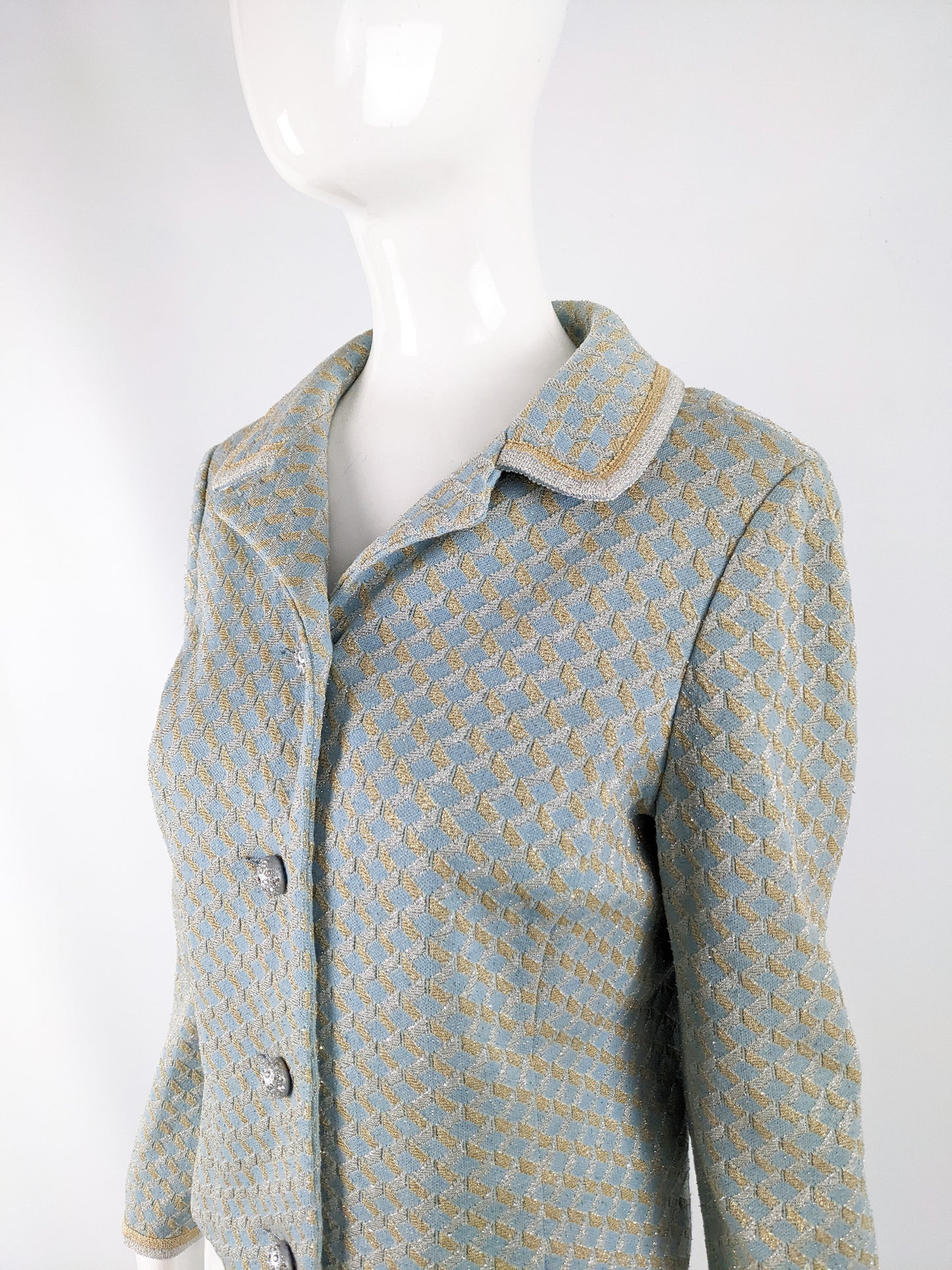Tricosa Paris Vintage Duck Egg Blue & Gold Lurex Knit Jacket, 1960s