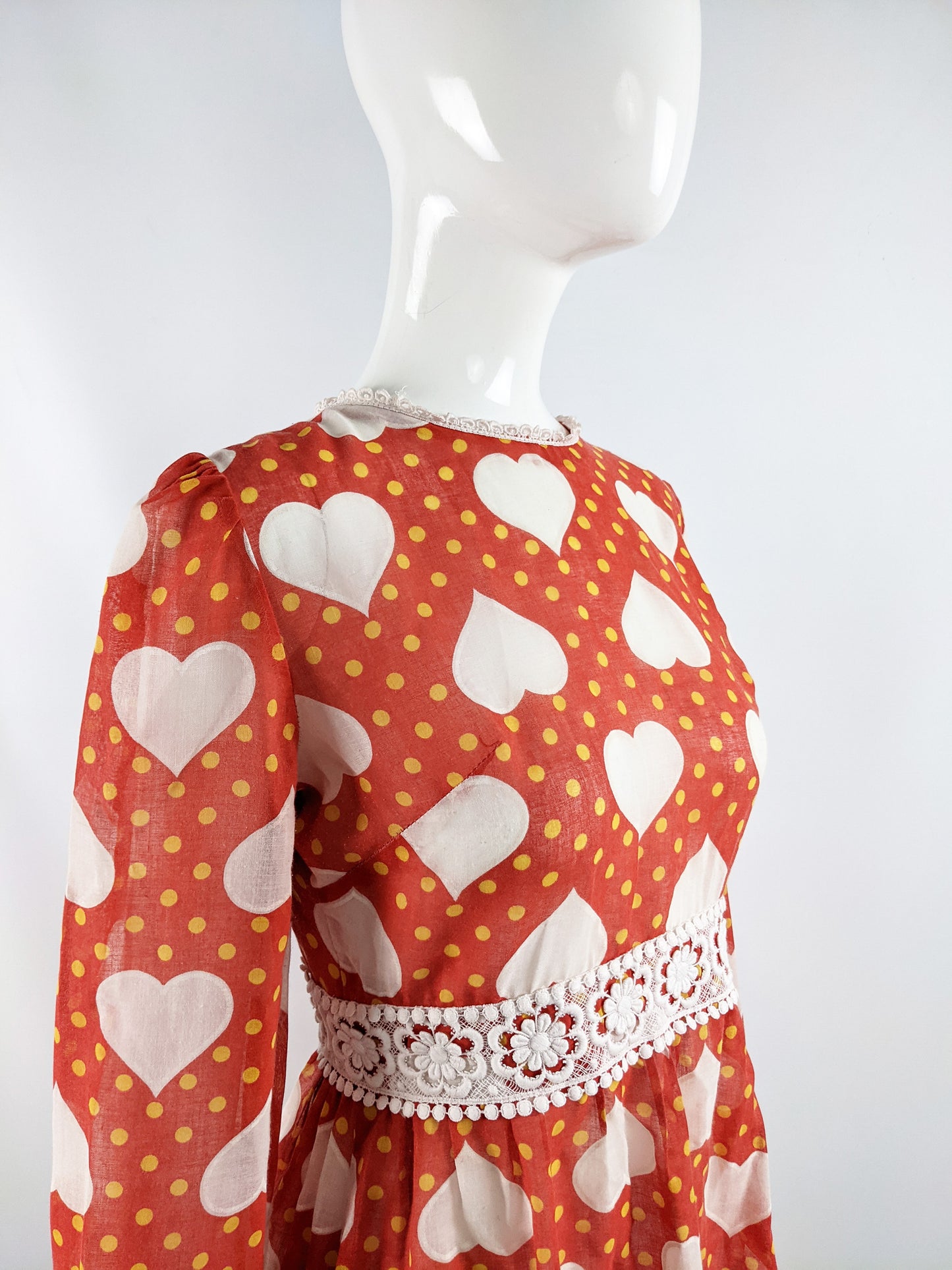 Vintage Sheer Love Heart Pattern Voile Mini Dress, 1960s