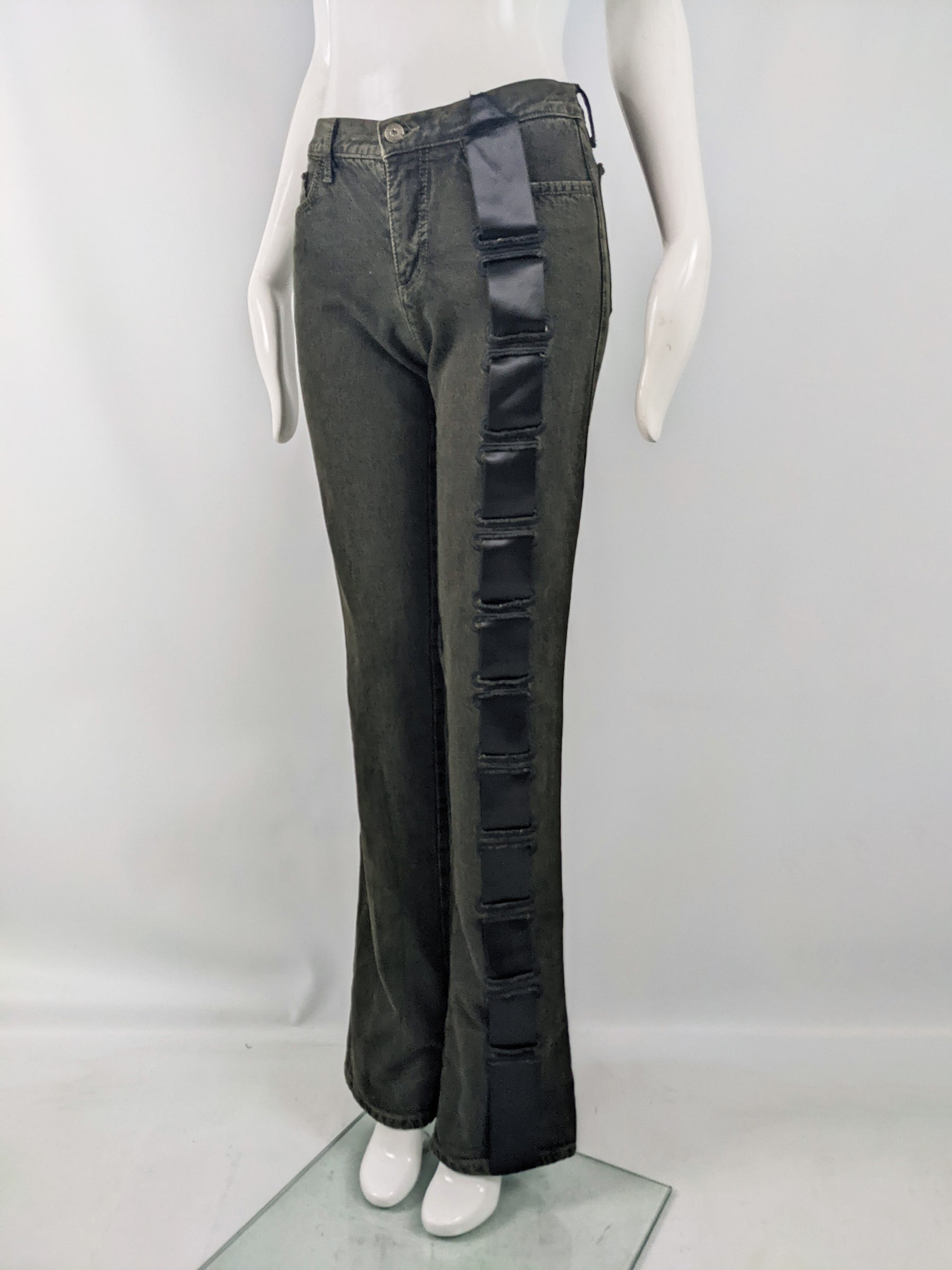 Voyage Passion Vintage Womens y2k Woven Ribbon Jeans, 2000s