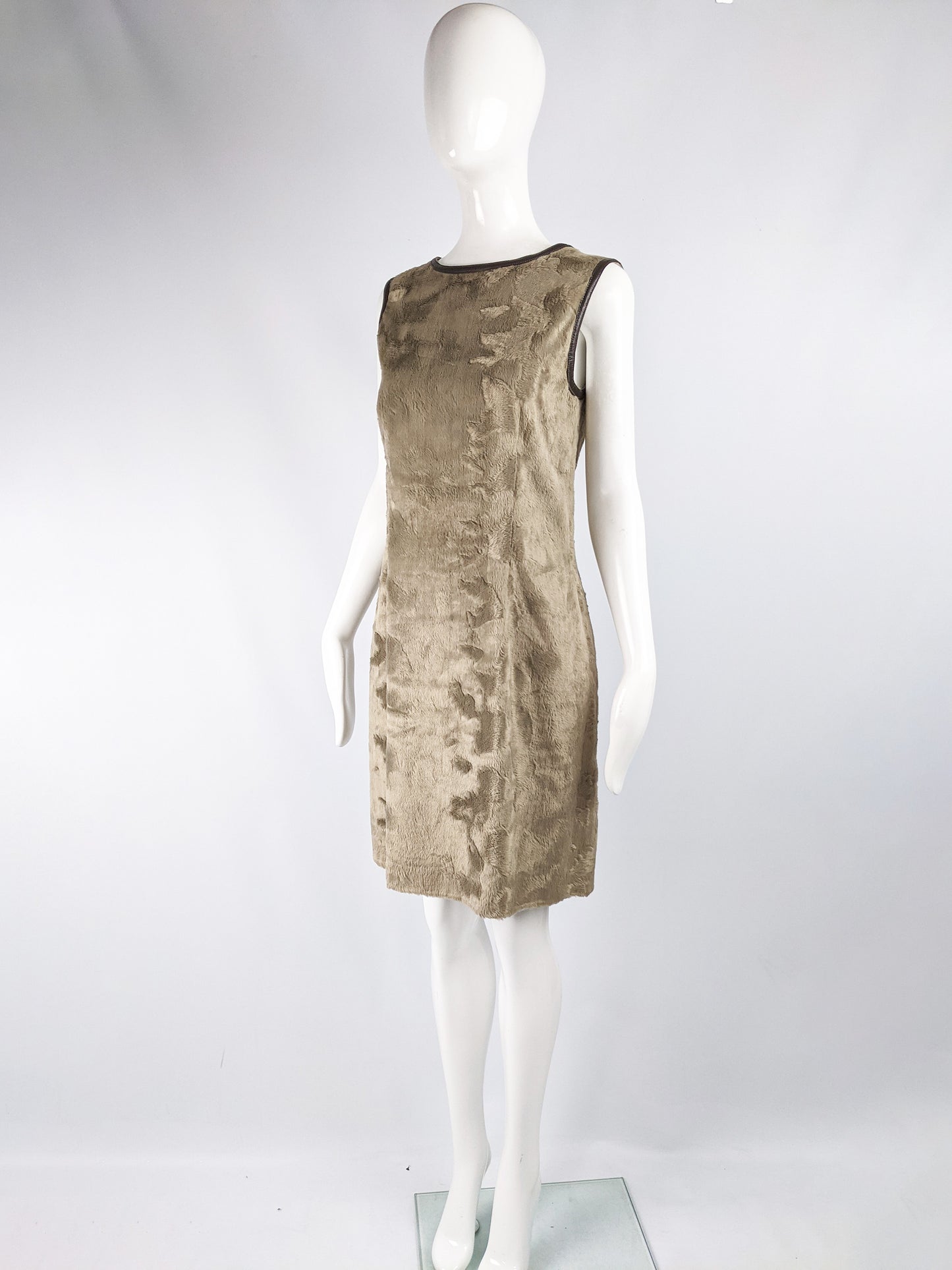Womens Faux Fur Vintage Shift Dress, 1990s