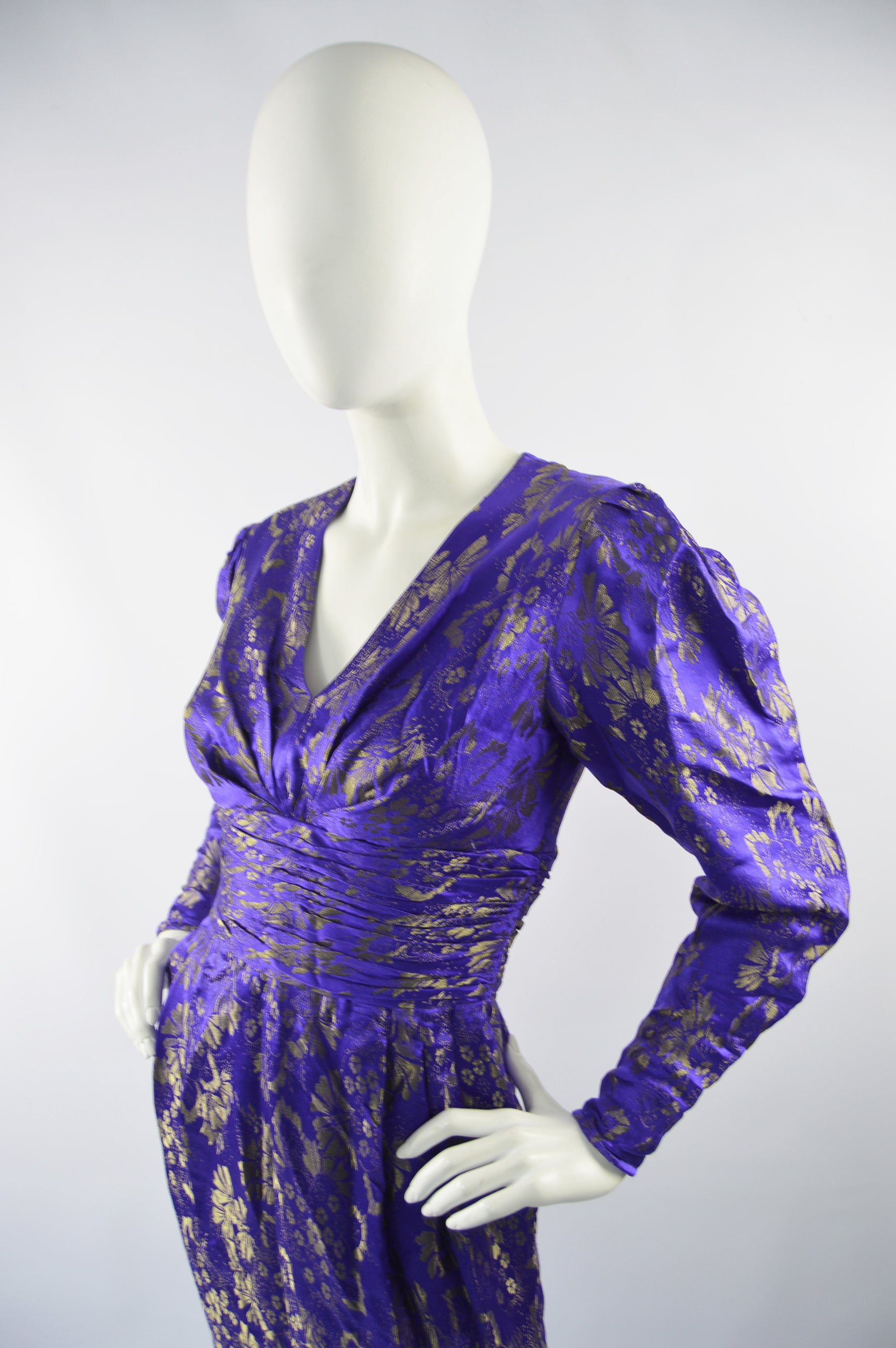 Preowned Blue & Gold Vintage Silk Party Dress, 1980s