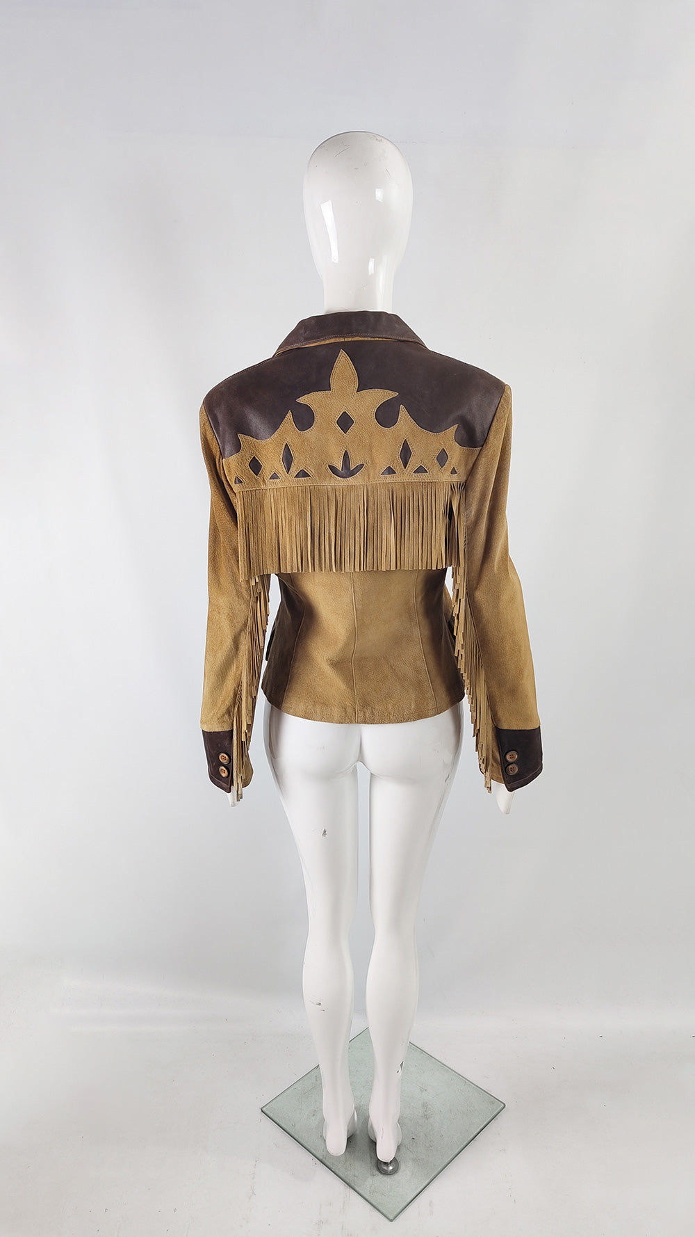 Byblos Vintage Womens Suede & Leather Fringed Jacket, 1980s