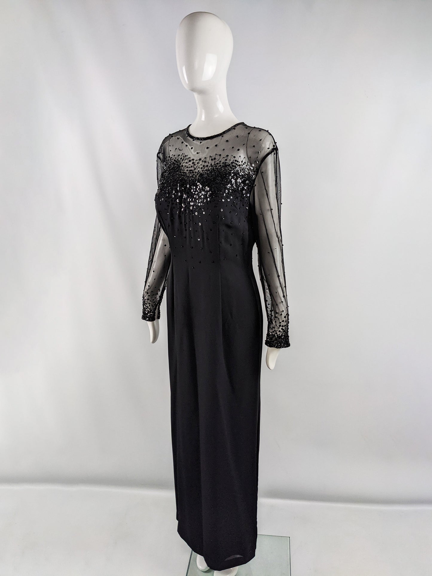 Frank Usher Black Beaded & Sequin Evening Maxi Dress, 1980s – Zeus Vintage