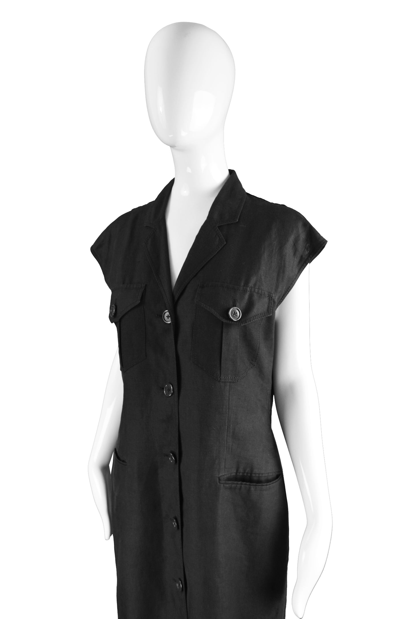 Preowned Black Linen Shift Dress, 1990s