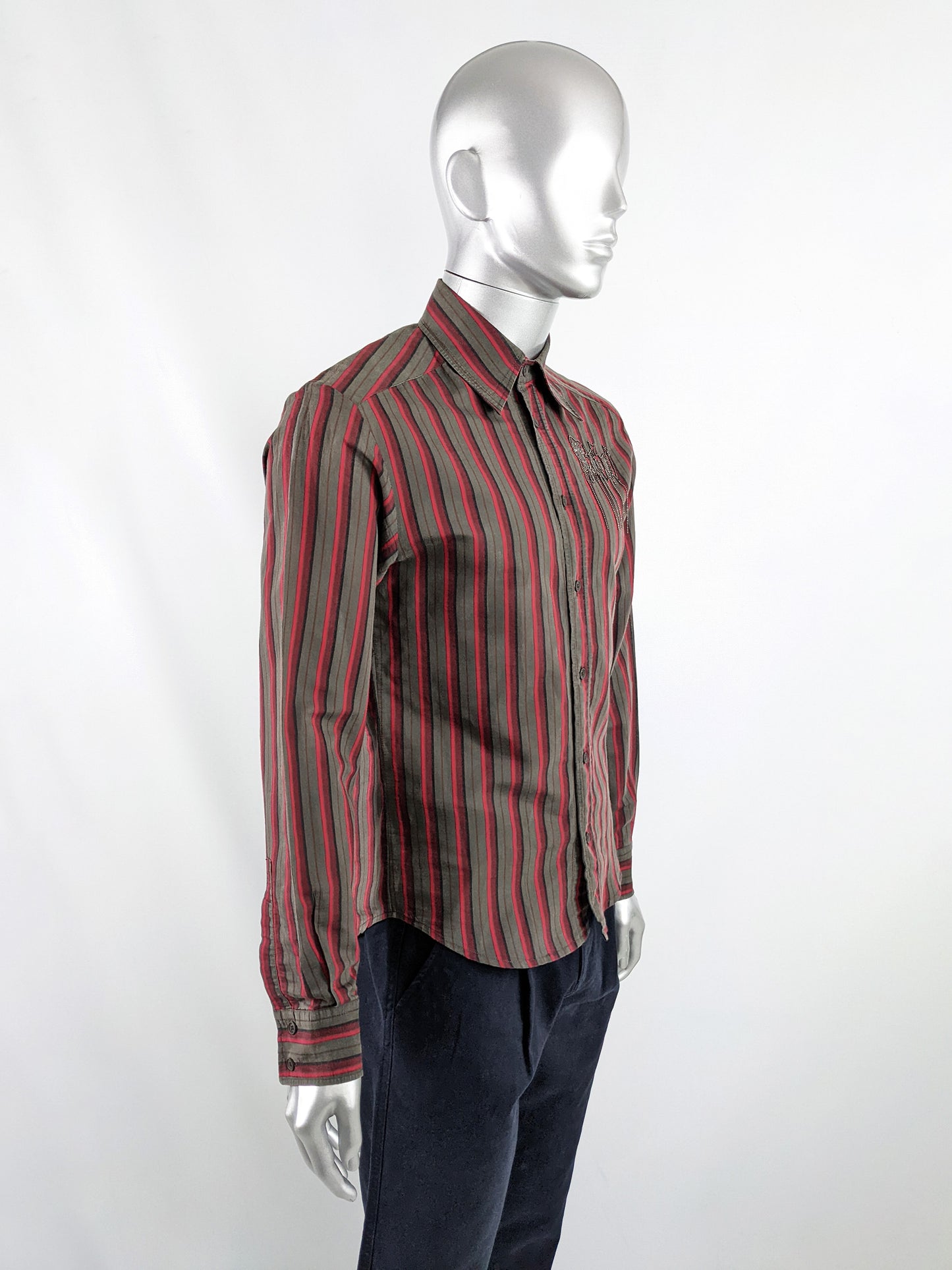 Versace Vintage Mens Red Beaded 'Rebel' Long Sleeve Shirt, 1990s