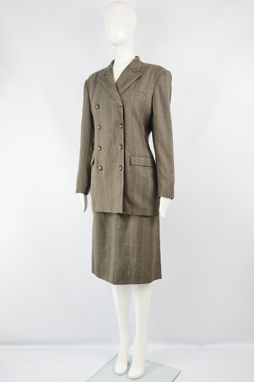 Vintage Womens Stuctured Shoulder Longline Skirt Suit, 1980s
