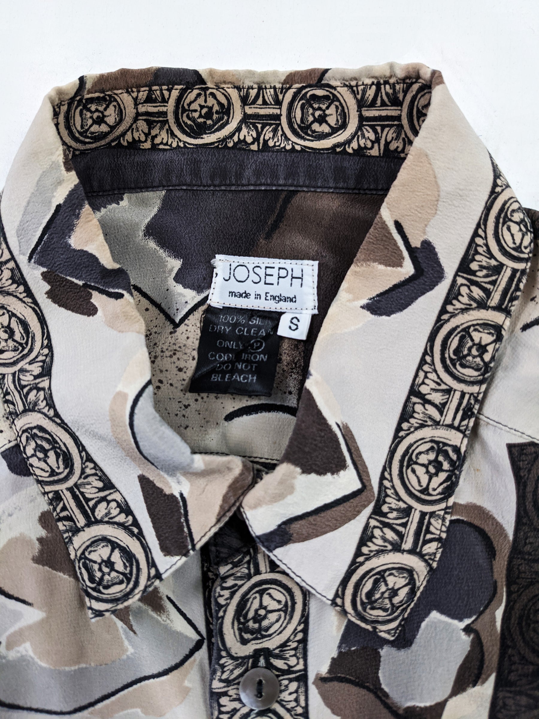 Joseph Mens Vintage Love Heart Print Pure Silk Shirt, 1980s