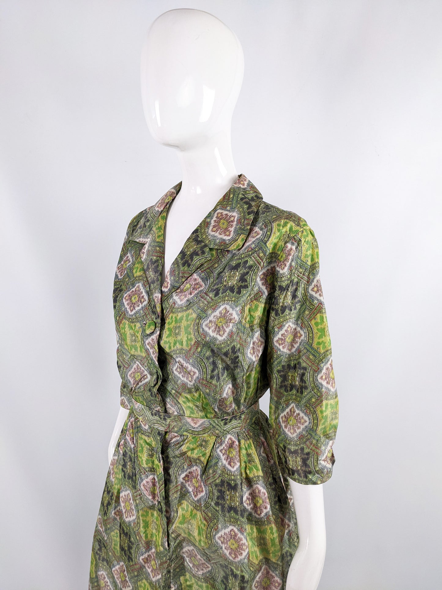 Madame Barbieri Green Vintage 1950s Shirt Dress
