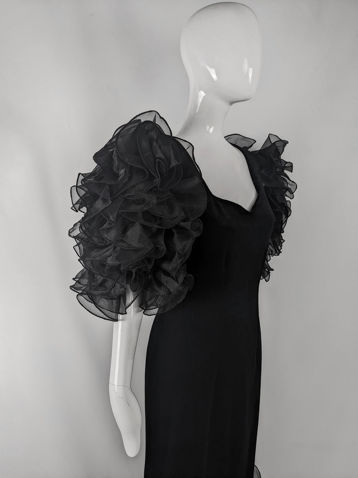 Scarvin Vintage Flamboyant Ruffled Organza & Velour Evening Dress, 1980s