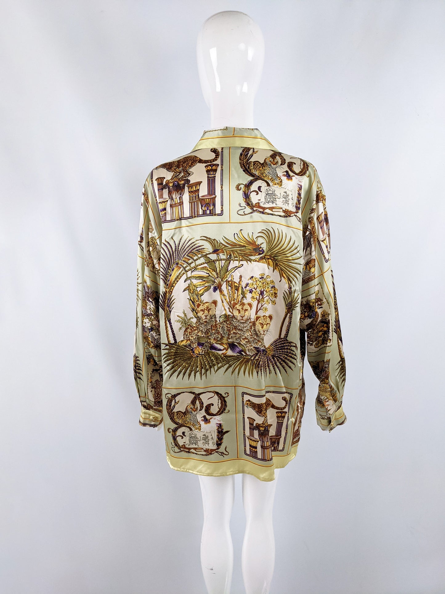 Vintage Womens Satin Animal Print Oversized Blouse, 1980s