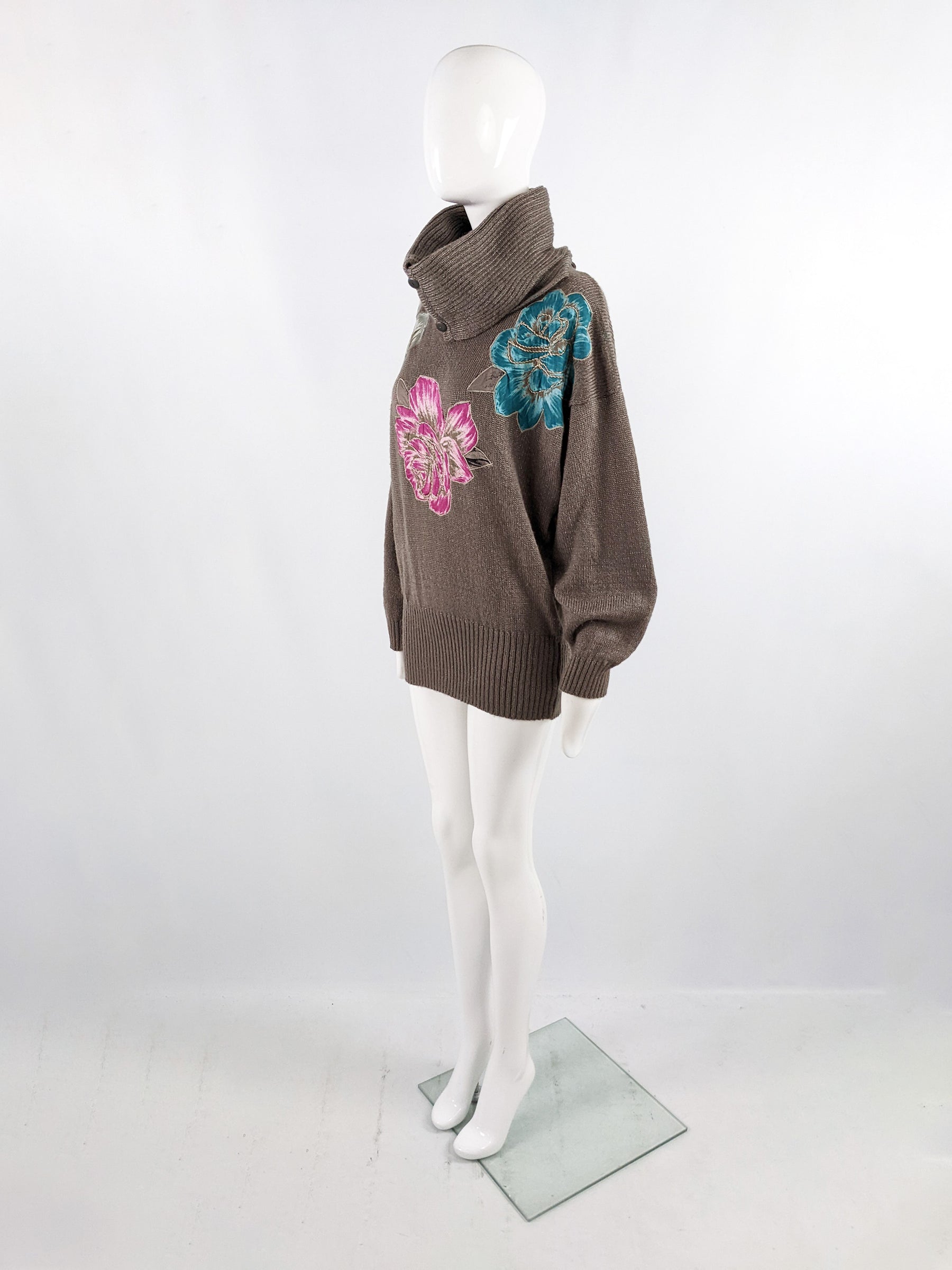 Zucchero Vintage Oversized Cowl Neck Womens Brown Italian Jumper, 1980s