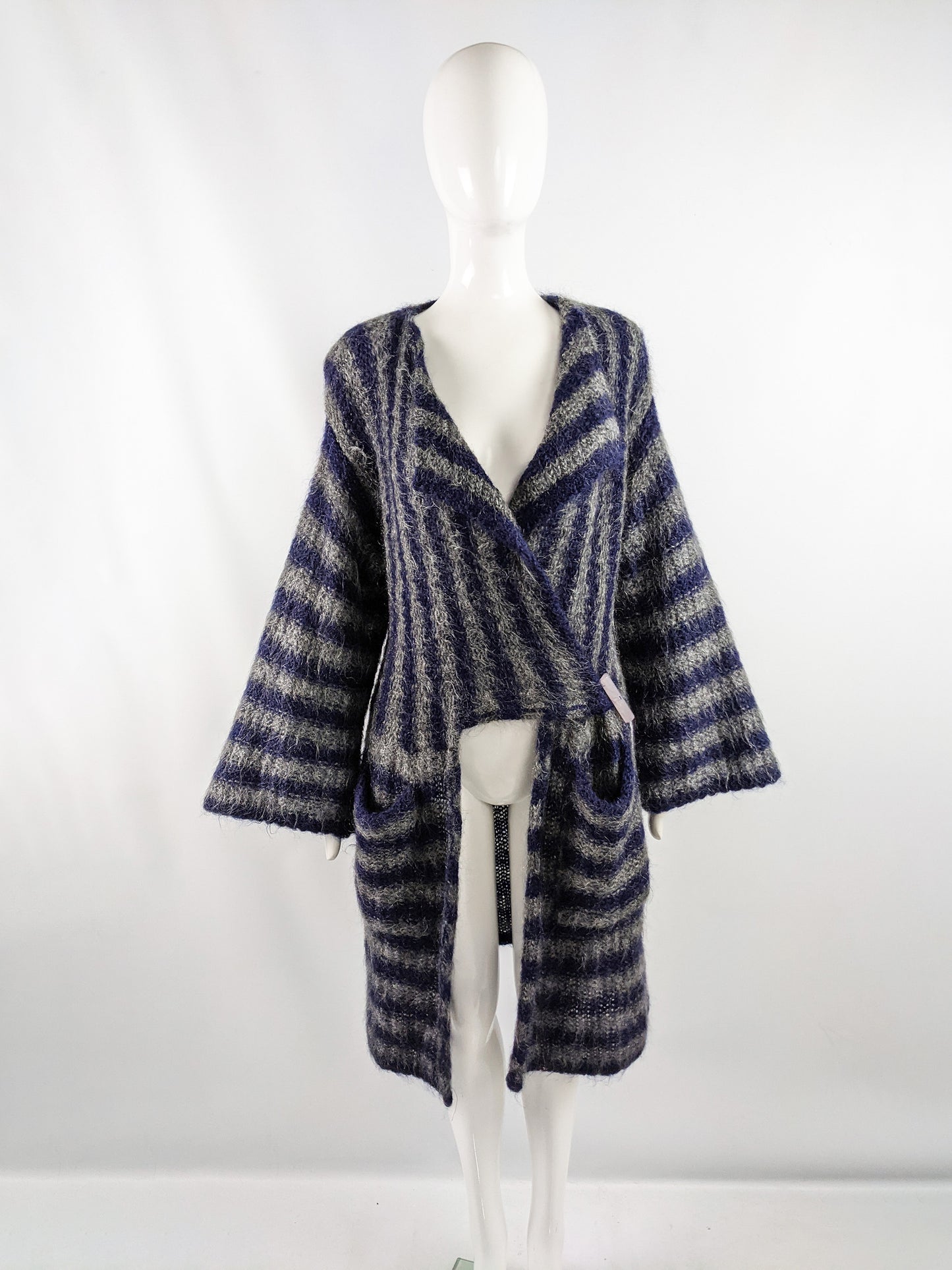Vintage Striped Kimono Sleeve Mohair Knit Coat, 1980s