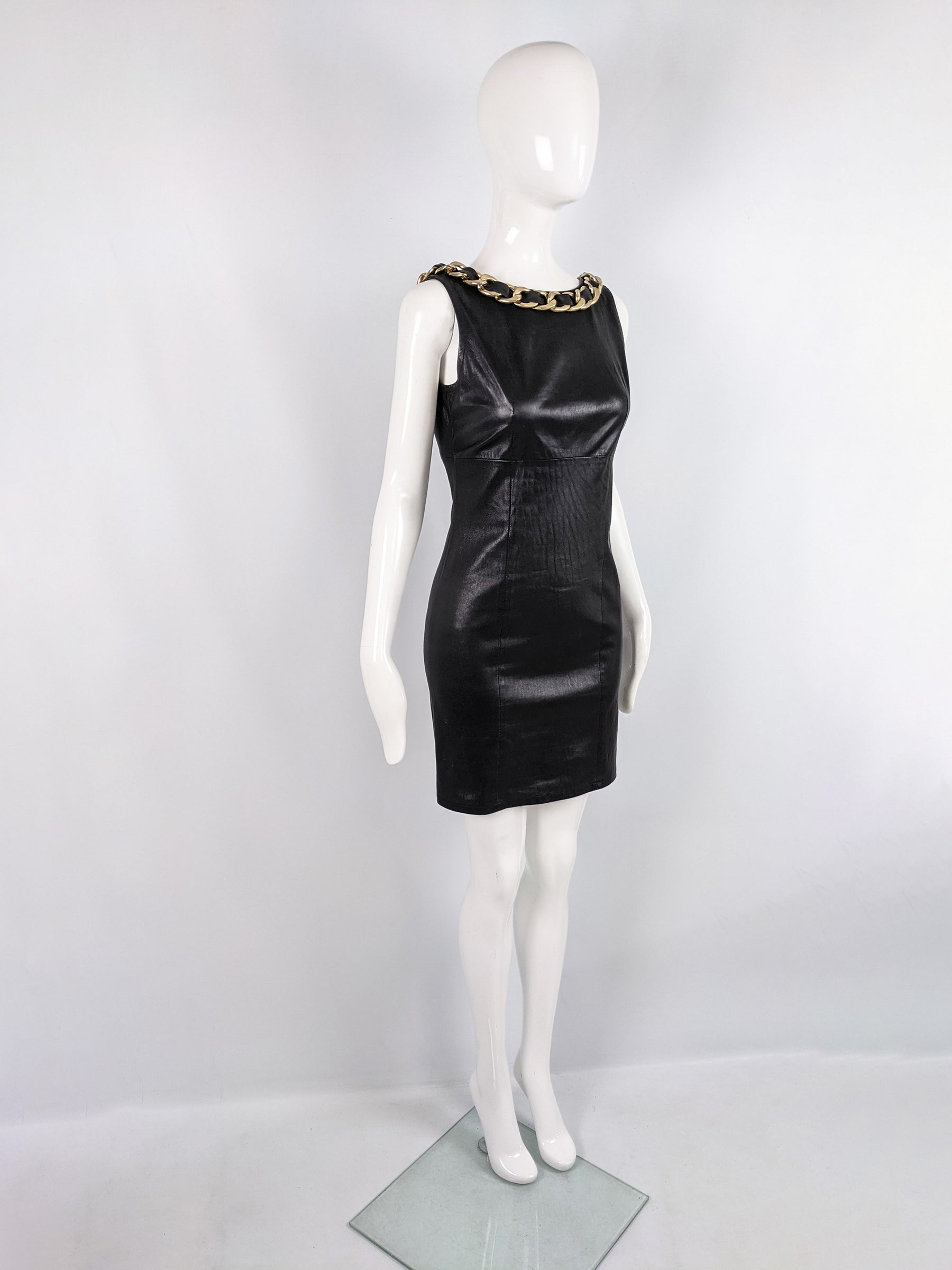 Preowned Leather Interlaced Chain Mini Dress