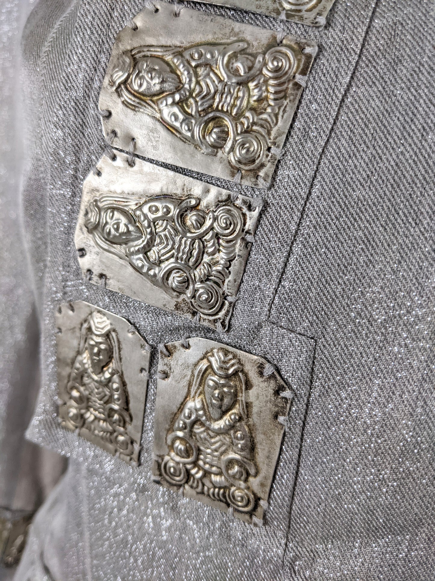 Vintage Metal Plate Nehru Collar Silk Jacket, 2000s