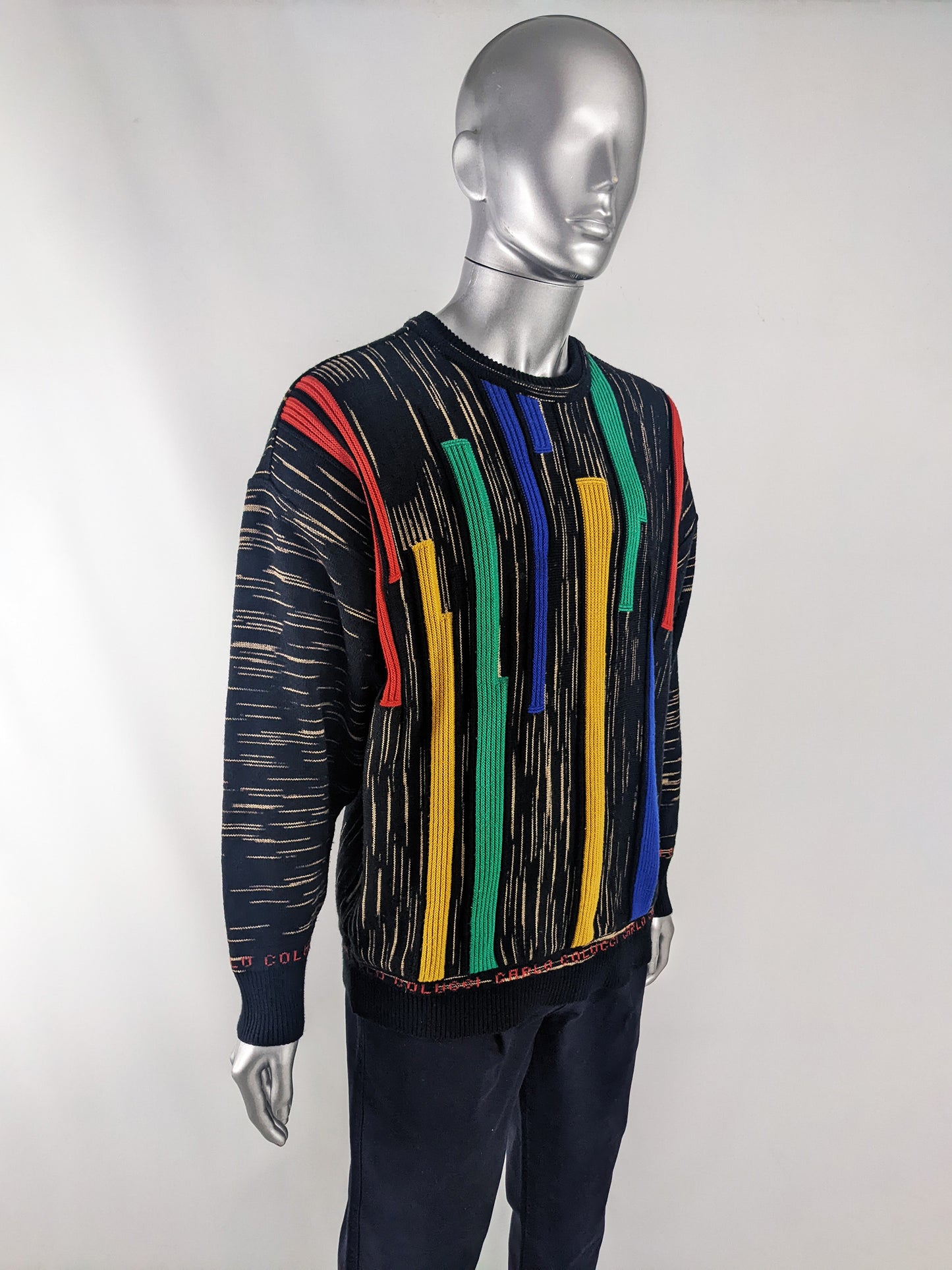 Carlo Colucci Vintage Mens Black Wool Blend Jumper, 1980s
