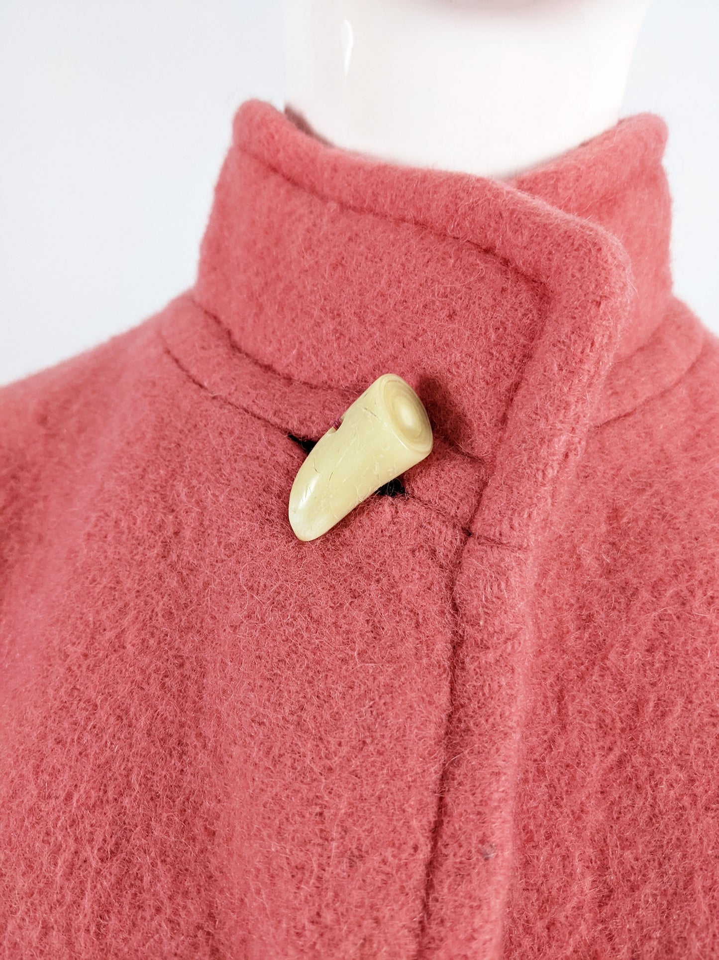 Guy Laroche Vintage Coral Pink Wool & Mohair Cape Coat, 1980s