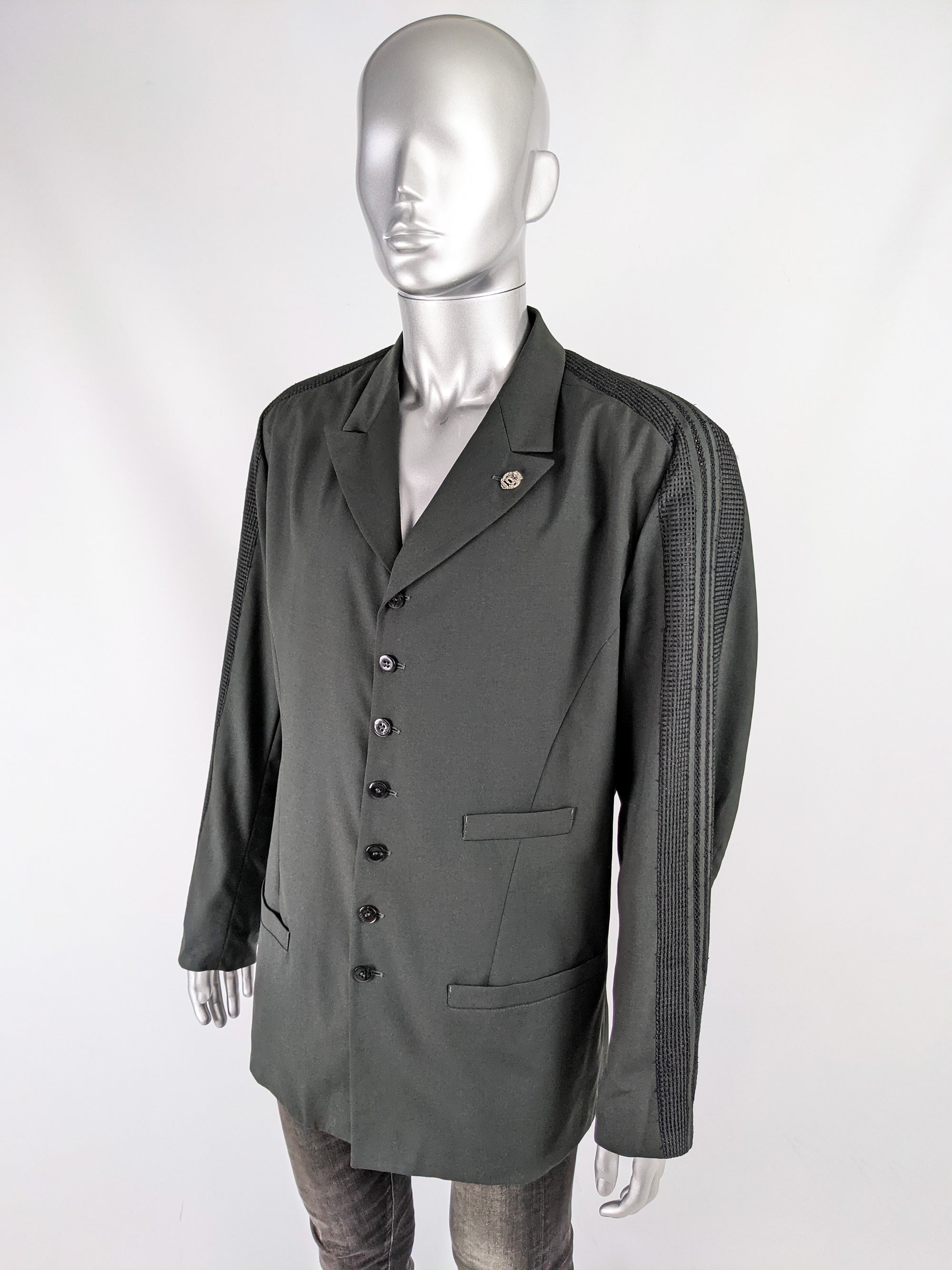 Mens Dark Green Embroidered Mesh Sleeve Blazer 1990s