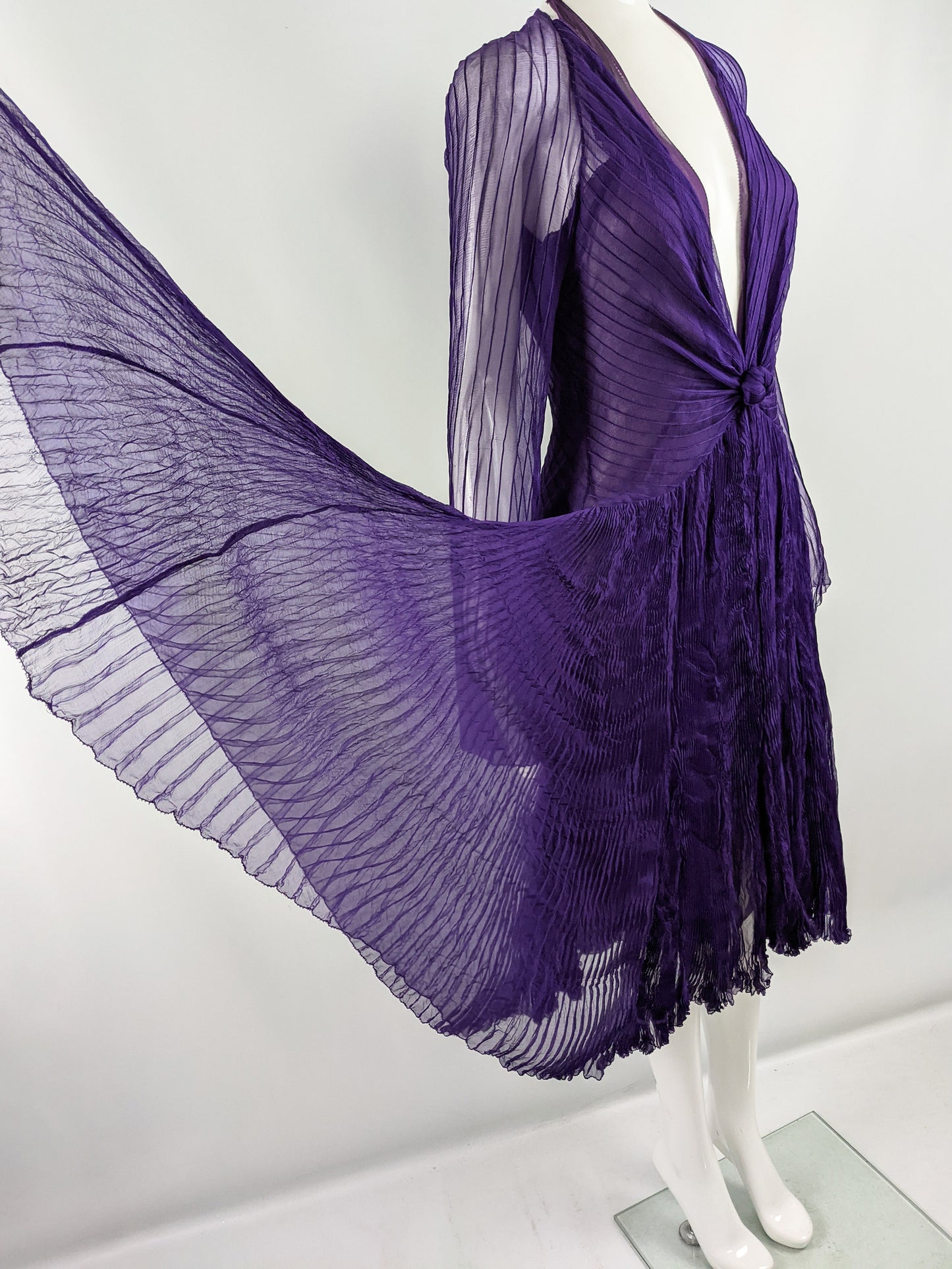 Vintage Purple Silk Chiffon Pintuck Pleat 2 Piece Dress, 2000s