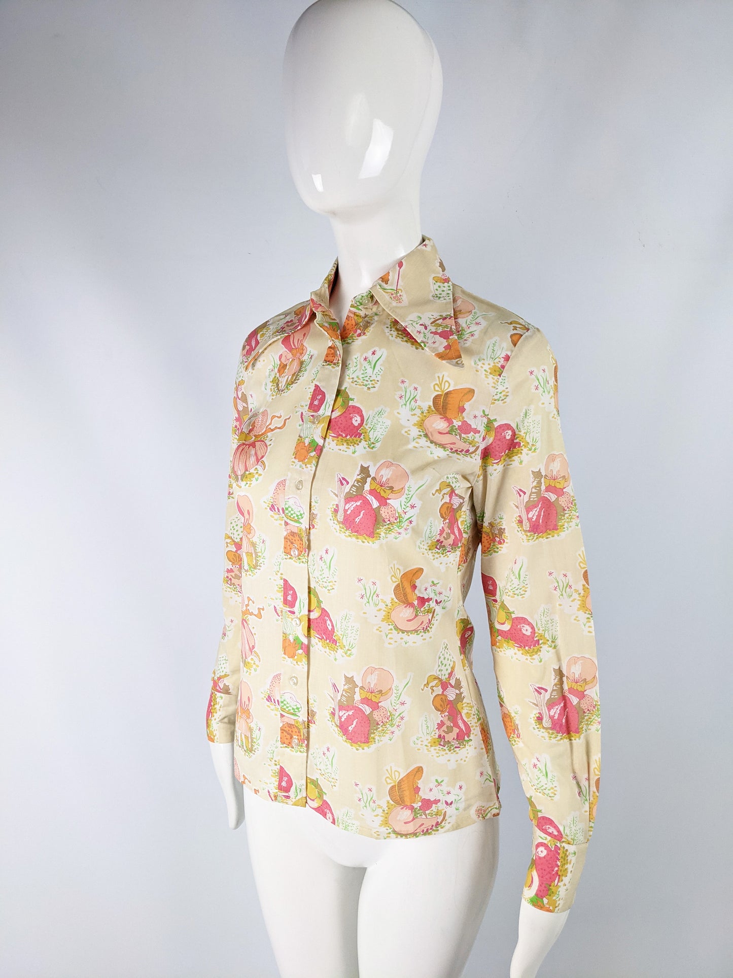 Womens Vintage Cottagecore Print Shirt, 1970s