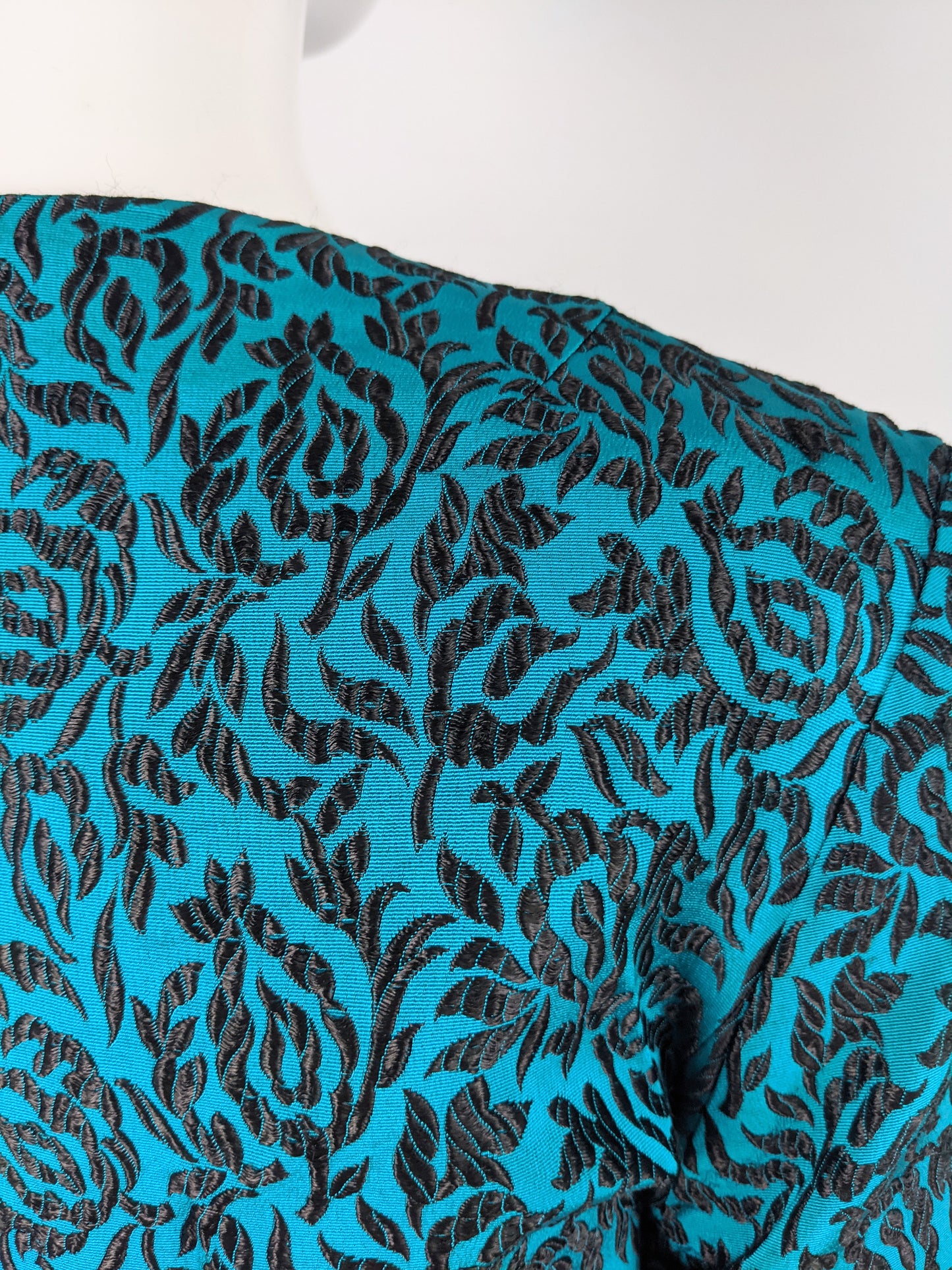 Vintage Blue & Black Brocade Oversized Coat, 1960s