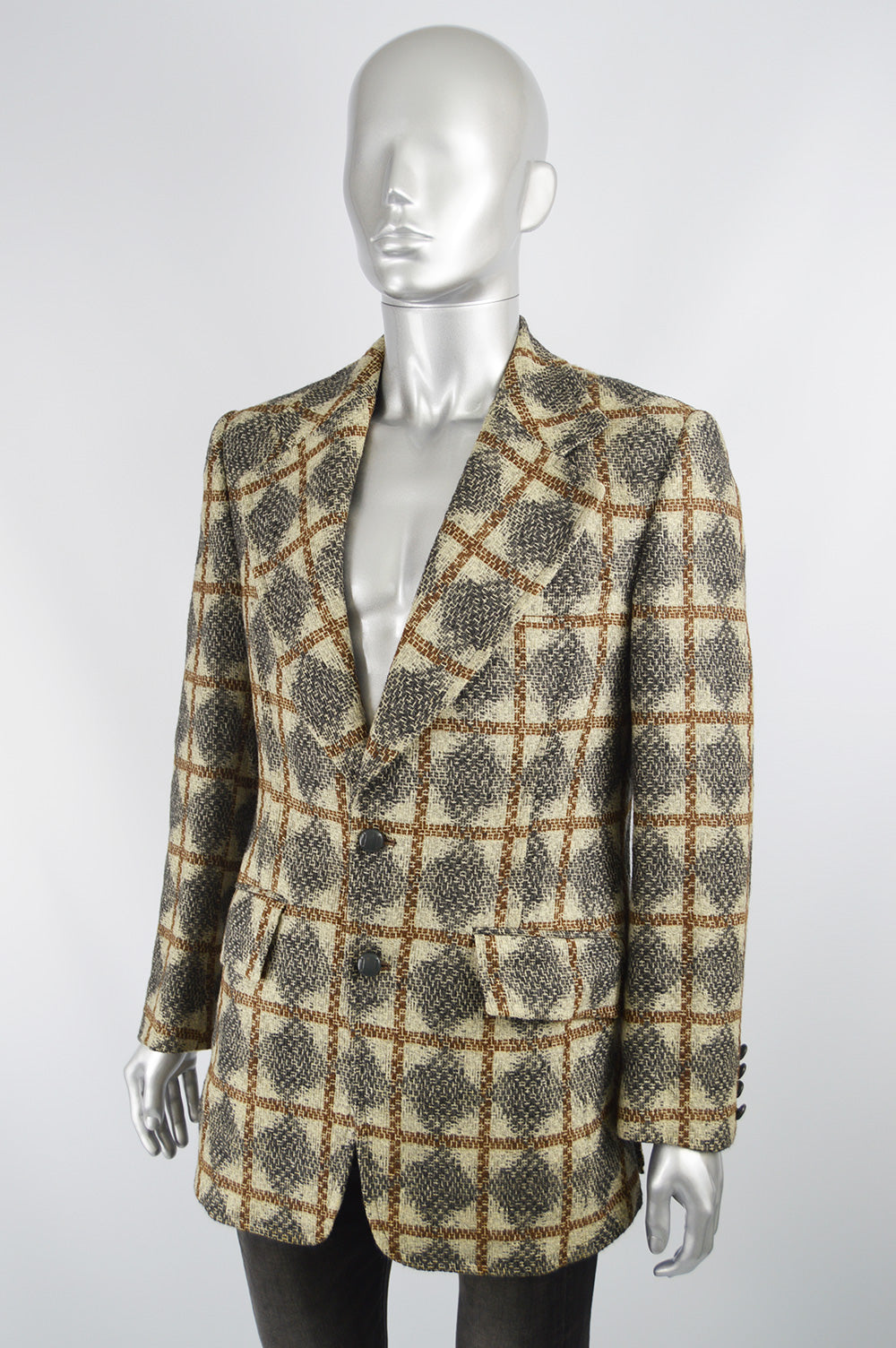 Vintage Mens Diamond & Windowpane Check Wool Sport Coat, 1970s