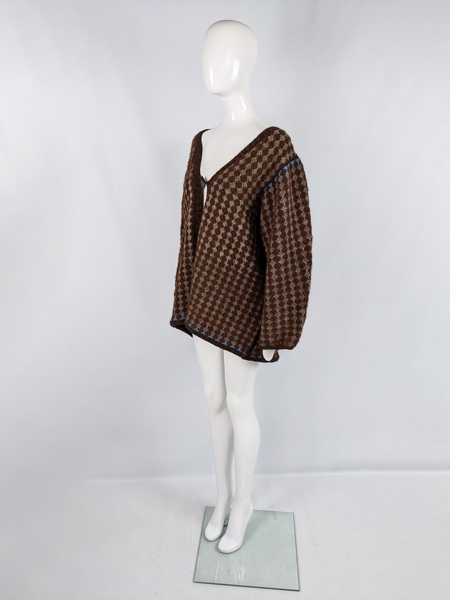 Vintage Hand Knit Sculptural Brown Godet Panel Jacket, 1980s