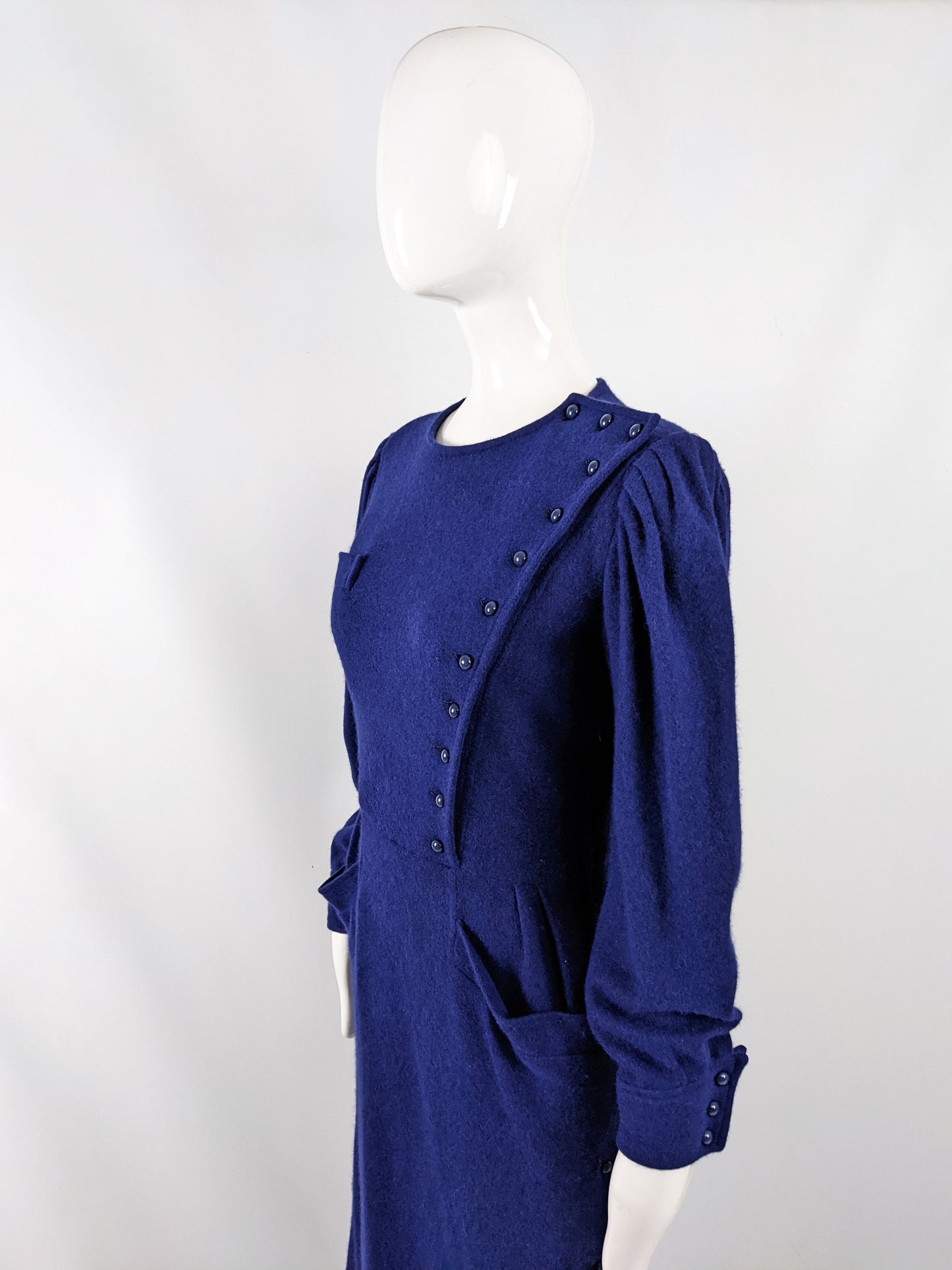 Emanuel Ungaro Vintage 1980s Blue Wool & Angora Dress