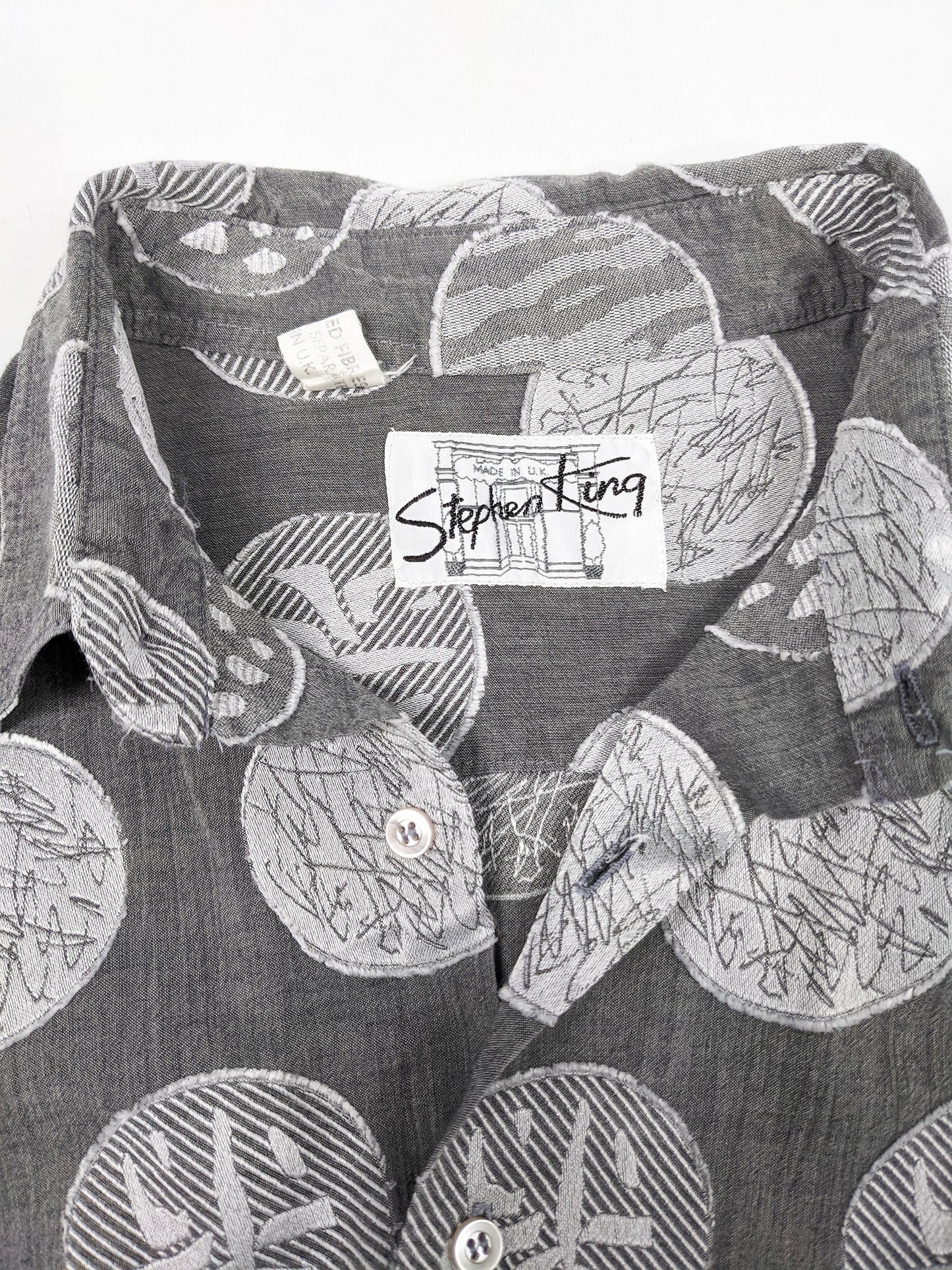 Stephen King Vintage Mens Grey & Silver Jacquard Shirt, 1980s