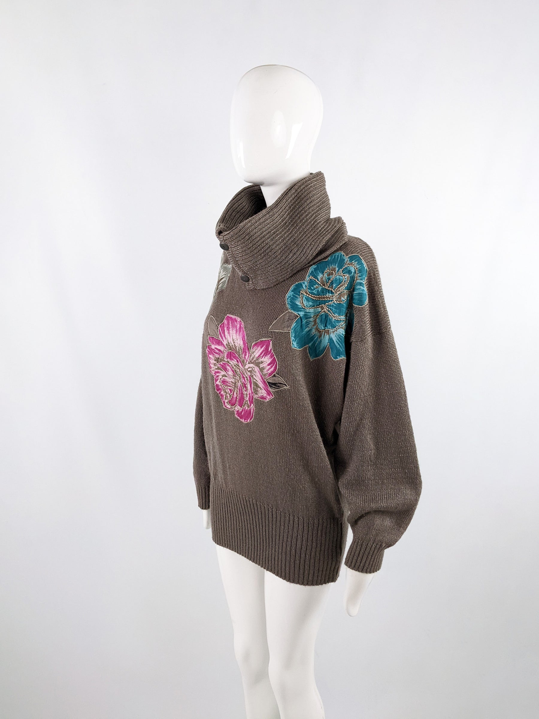 Zucchero Vintage Oversized Cowl Neck Womens Brown Italian Jumper, 1980s