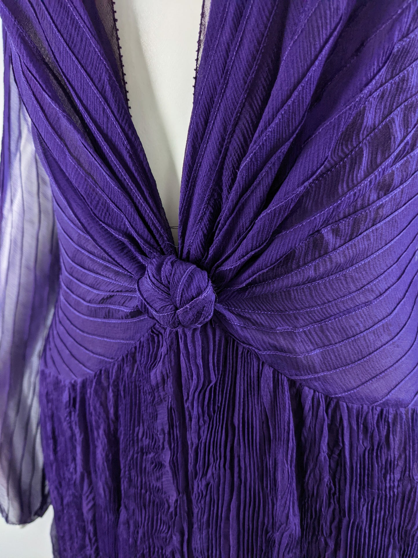 Vintage Purple Silk Chiffon Pintuck Pleat 2 Piece Dress, 2000s