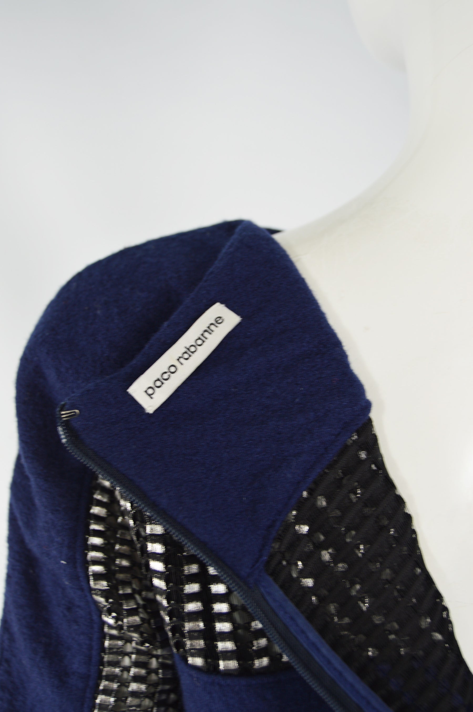 Paco Rabanne Archival Womens Blue Wool & Silver Mesh Shirt, 2000s