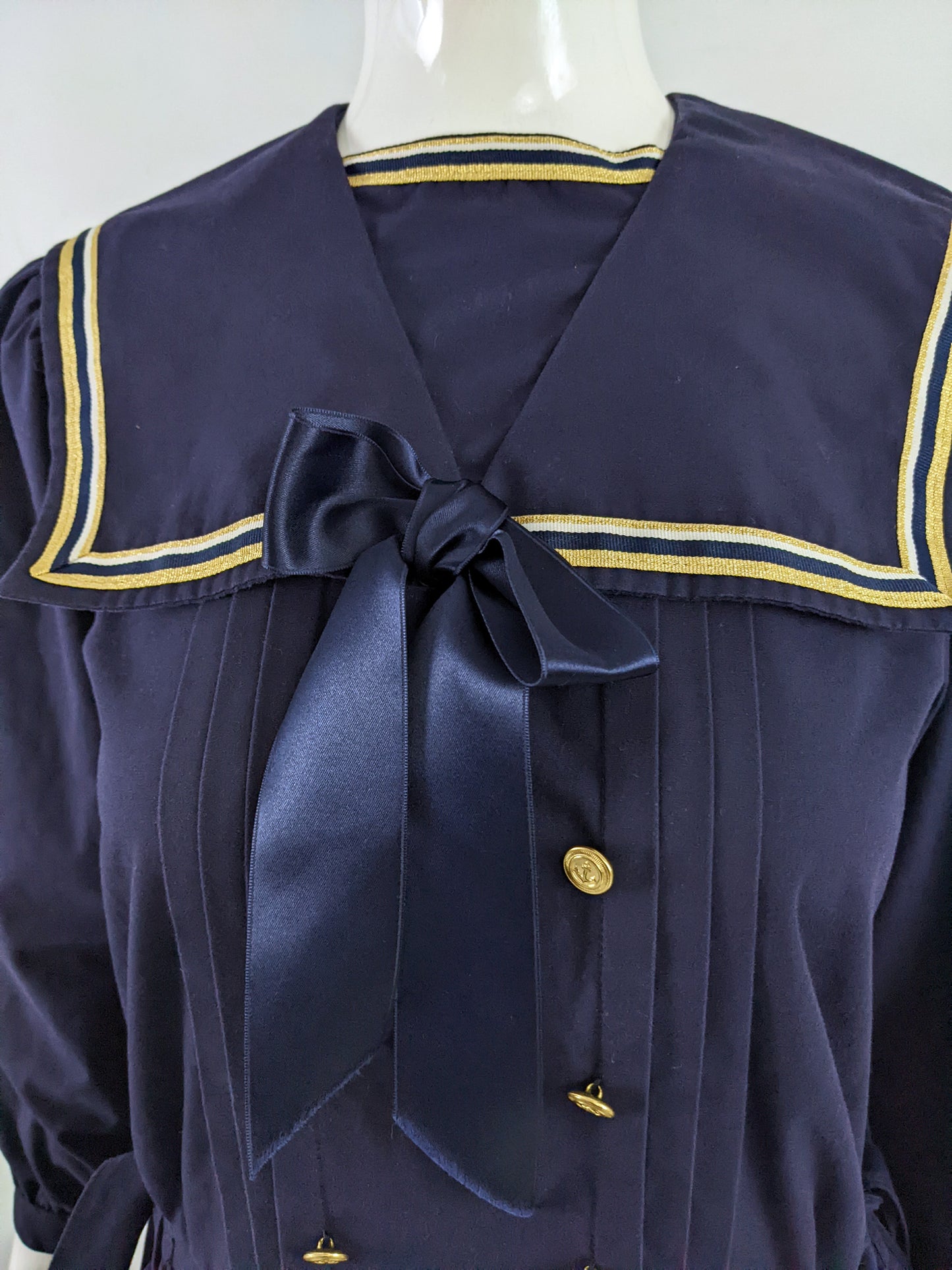 Vintage Blue Sailor Collar Pussybow Dress, 1980s