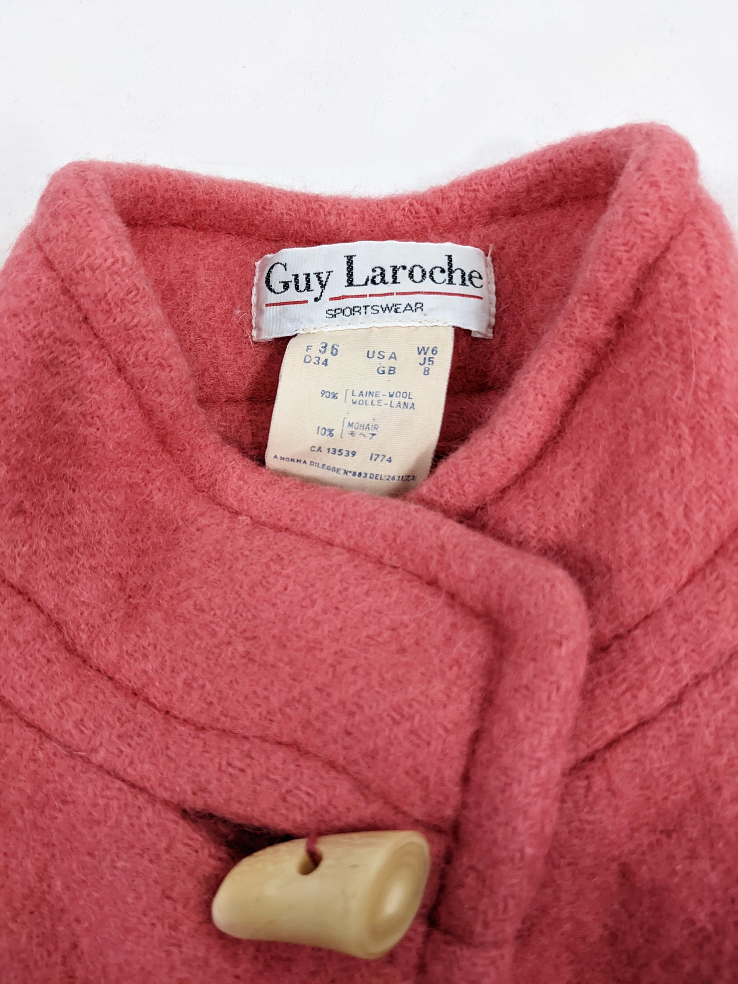 Guy Laroche Vintage Coral Pink Wool & Mohair Cape Coat, 1980s