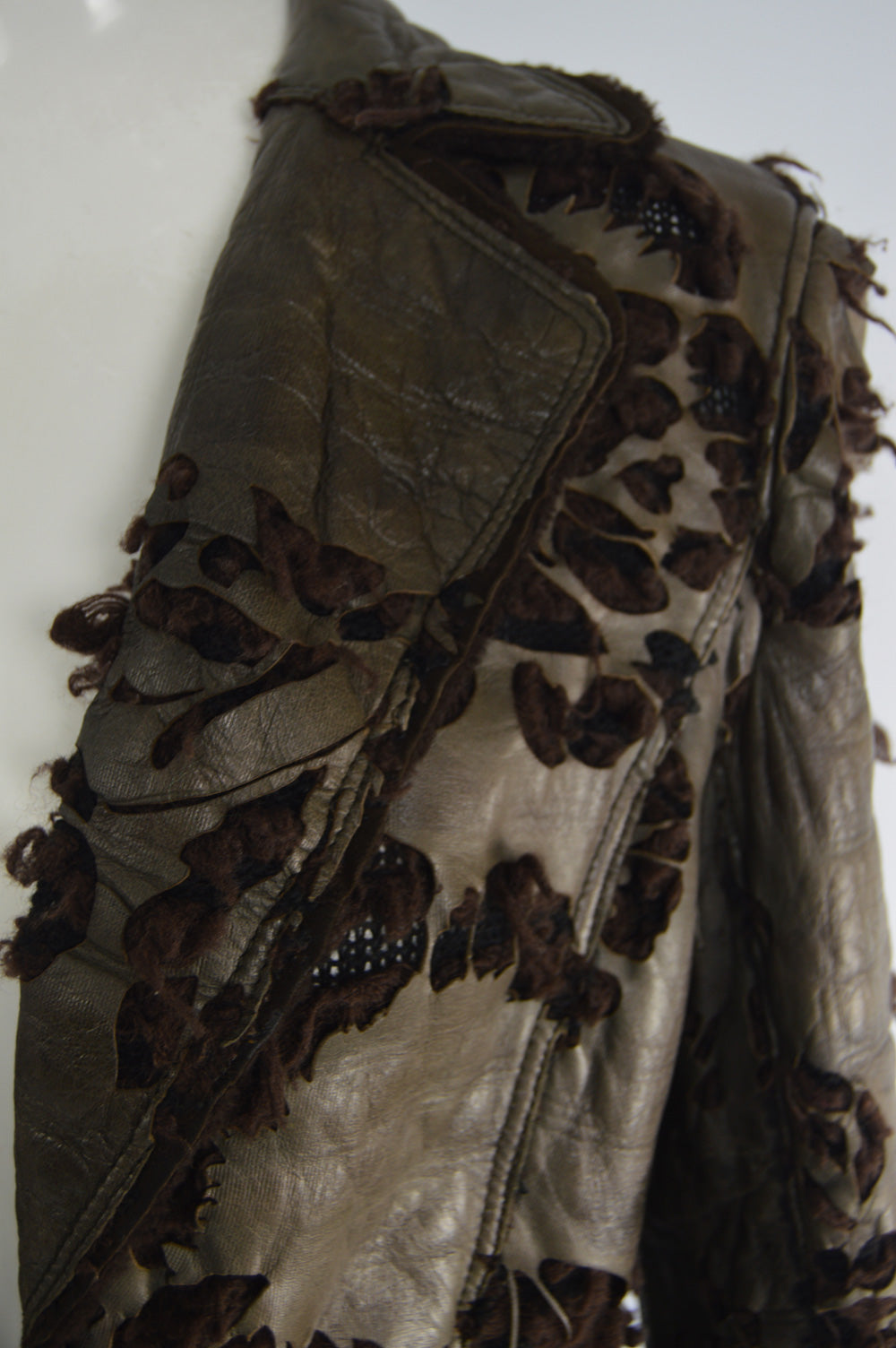 Sylvie Schimmel Paris Vintage Brown Cut Out Leather & Shearling Jacket, 1990s