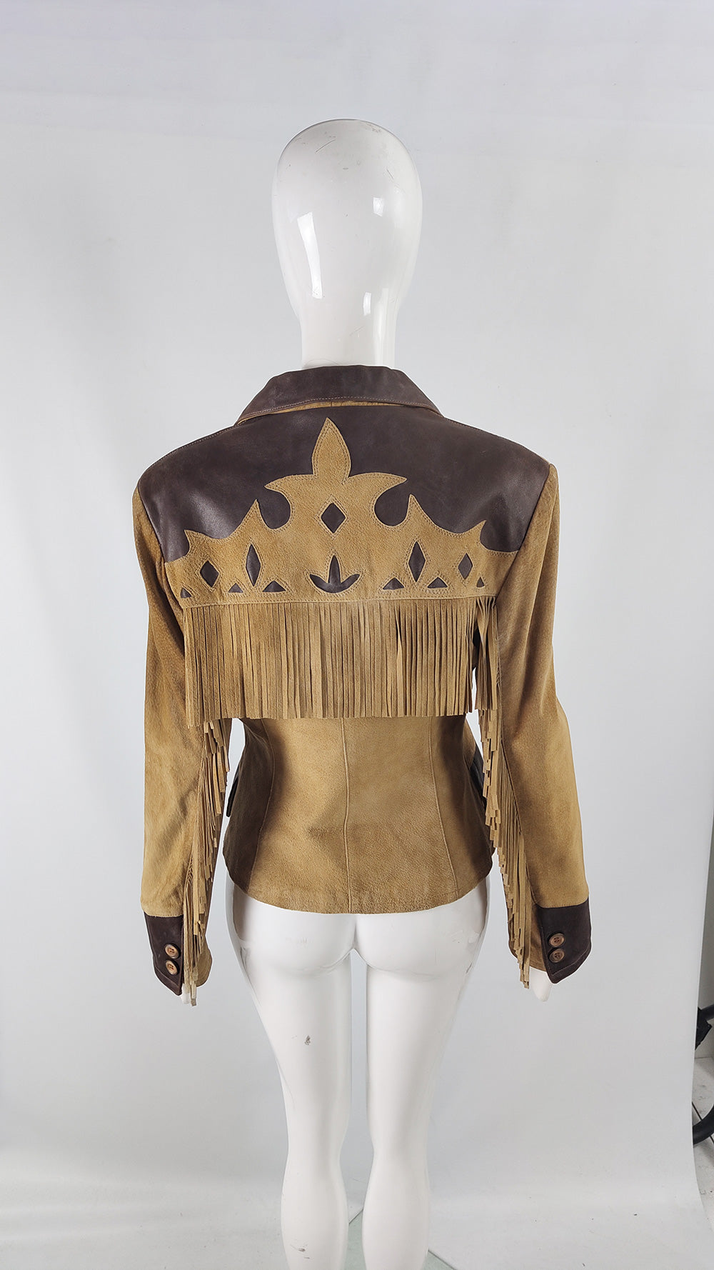 Byblos Vintage Womens Suede & Leather Fringed Jacket, 1980s