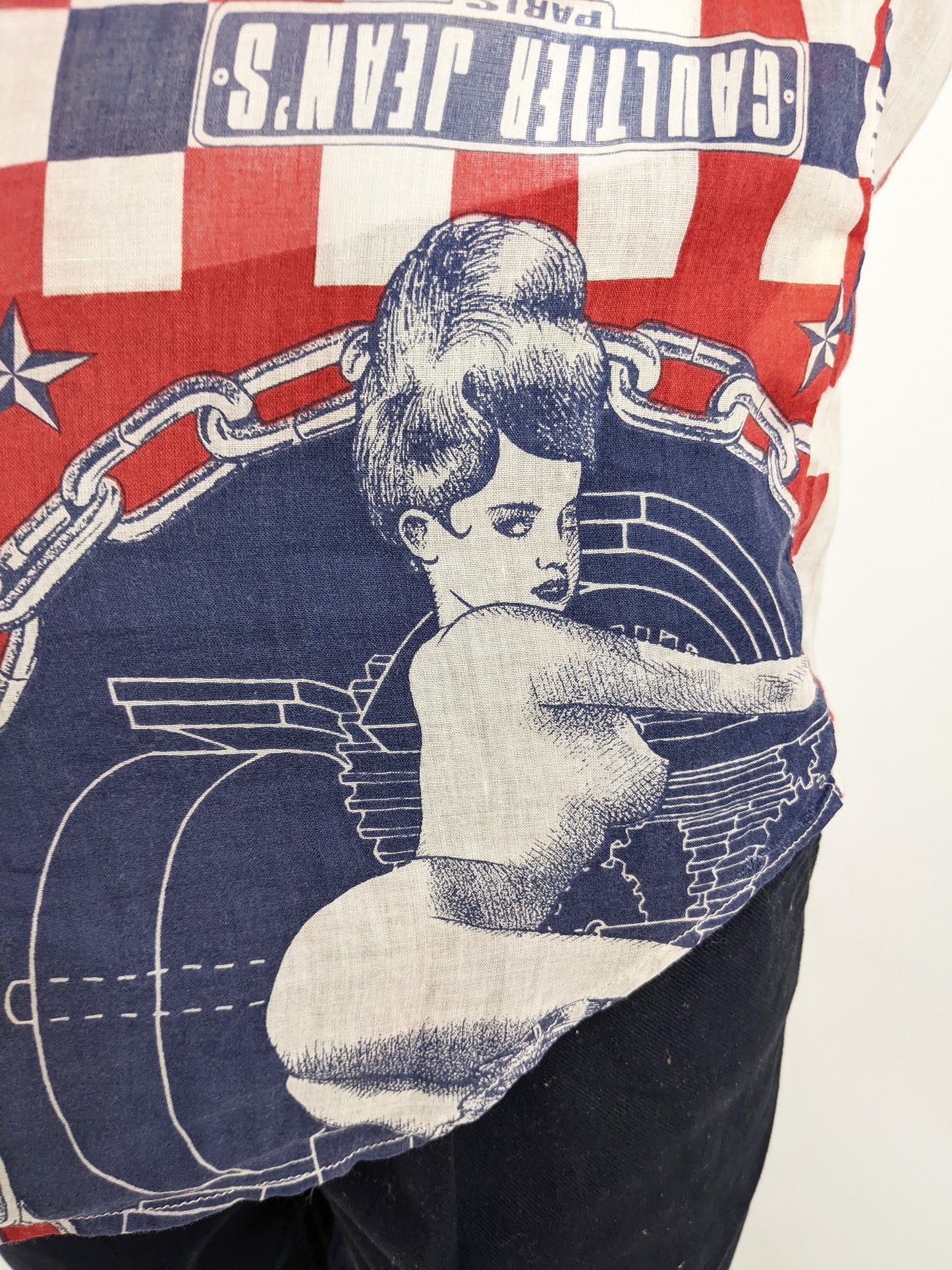 Jean Paul Gaultier Vintage Mens Blue & Red Cotton Shirt, 1990s