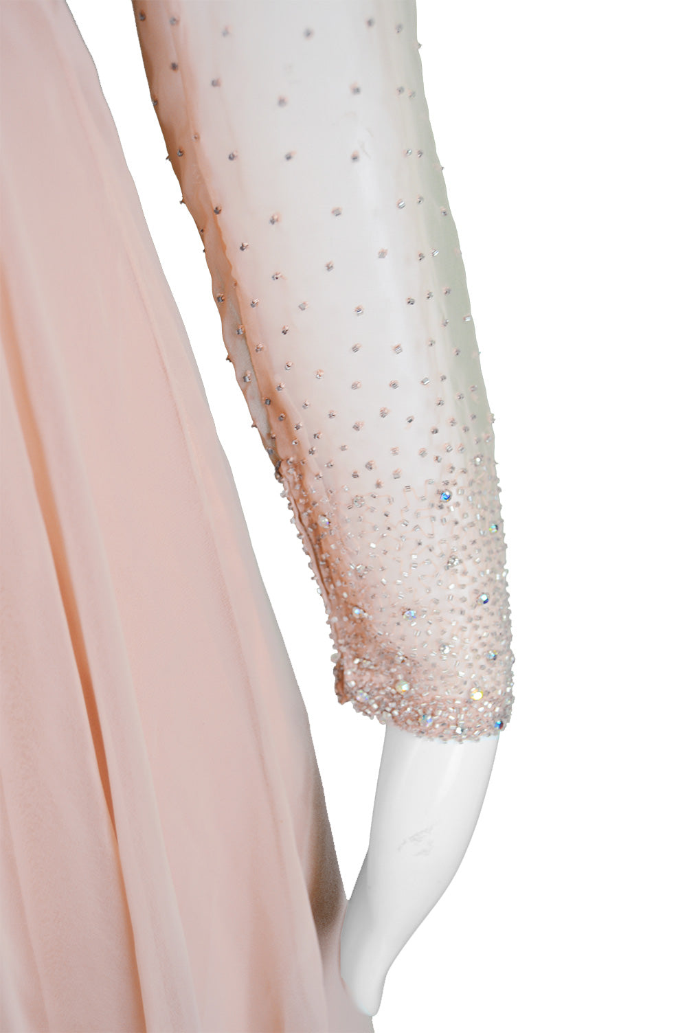 Peach Vintage Chiffon Beaded Evening Gown, 1960s