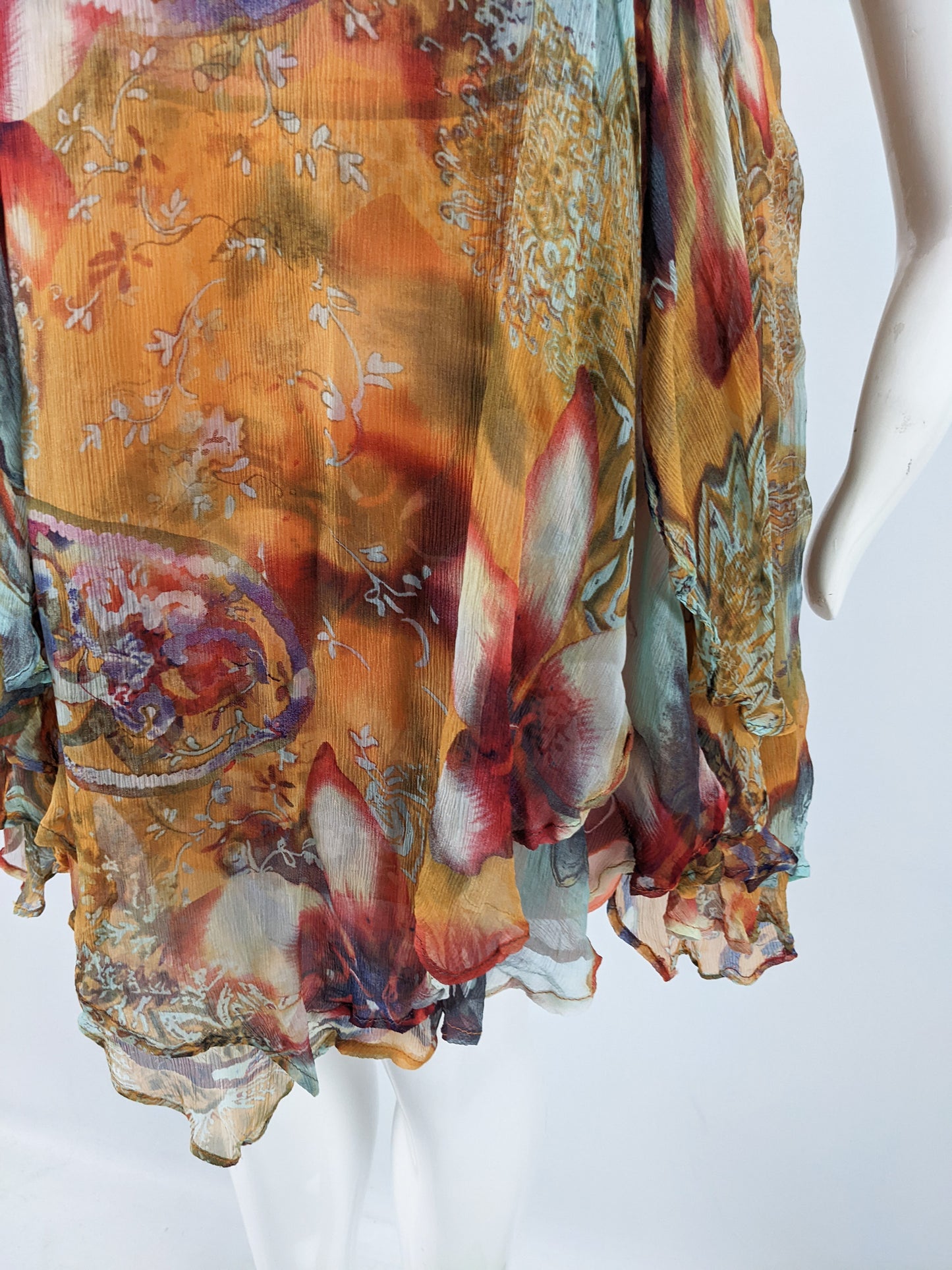 Orna Farho Paris Vintage y2k Silk Chiffon & Lace Dress, 2000s