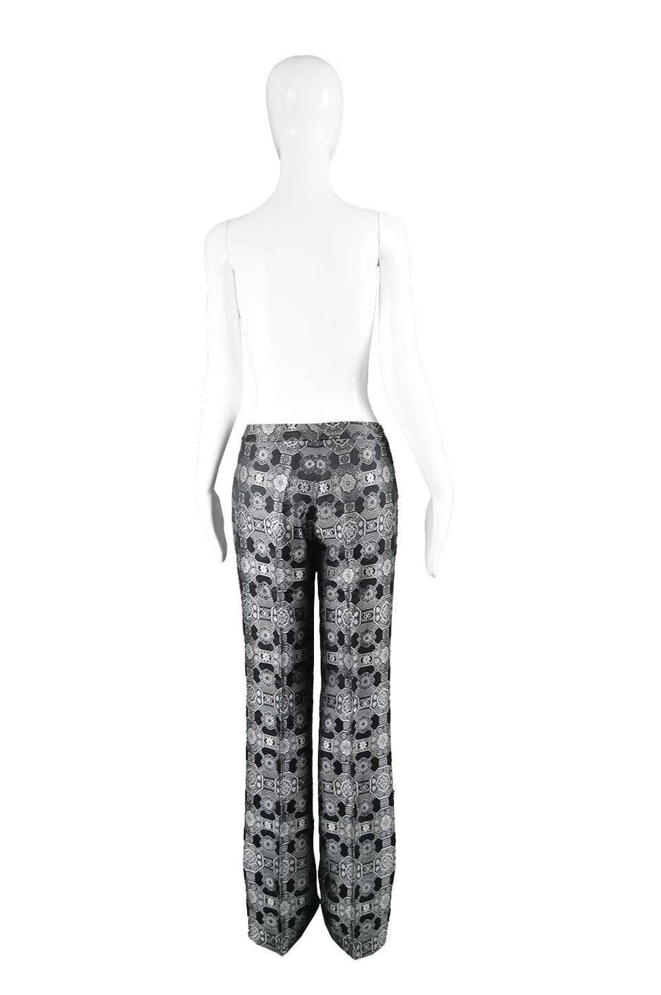 Vintage Womens Black & Silver Brocade Trousers, A/W 2003