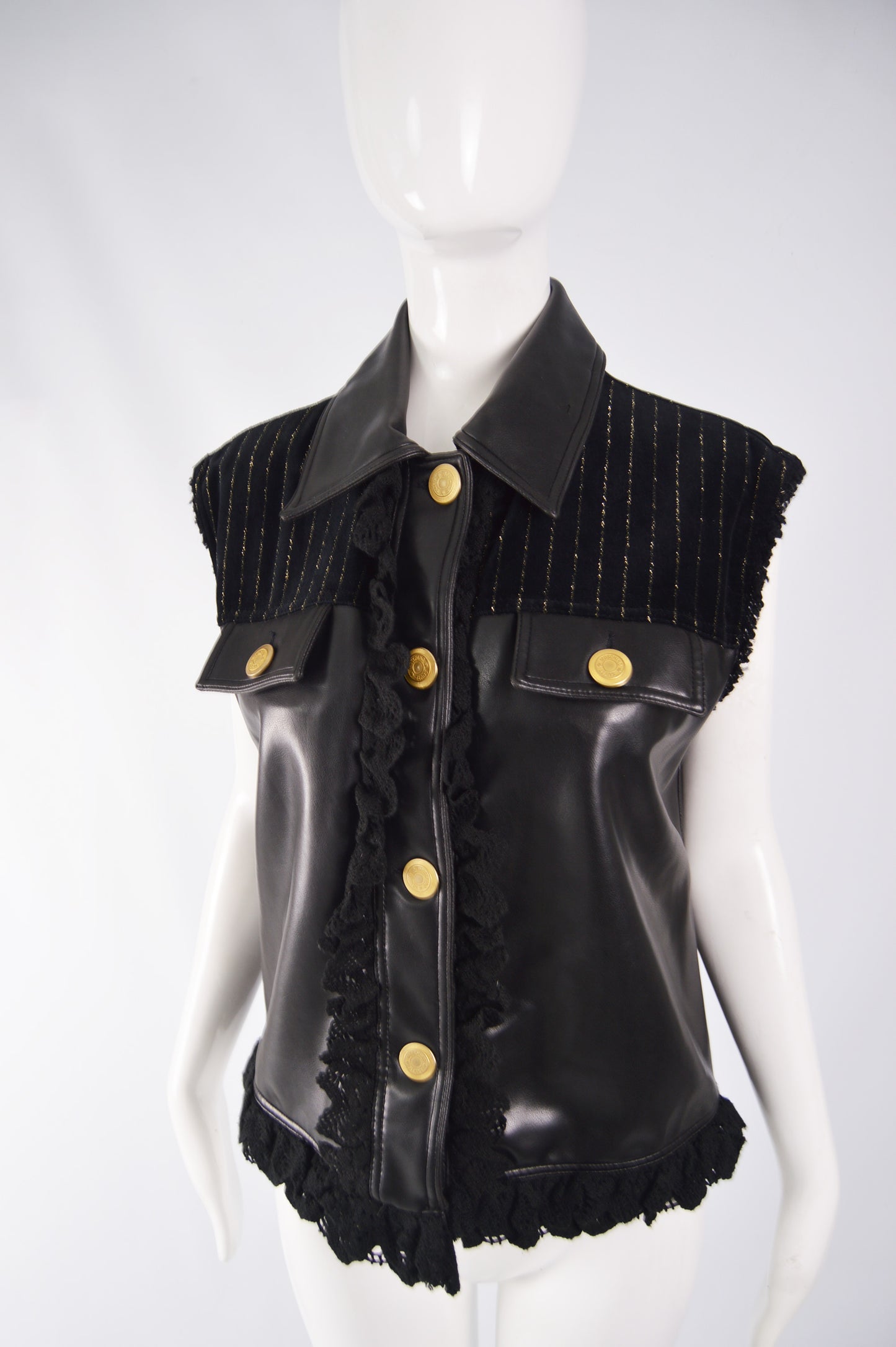 Womens Vintage Velvet & Faux Leather Jacket, 1980s